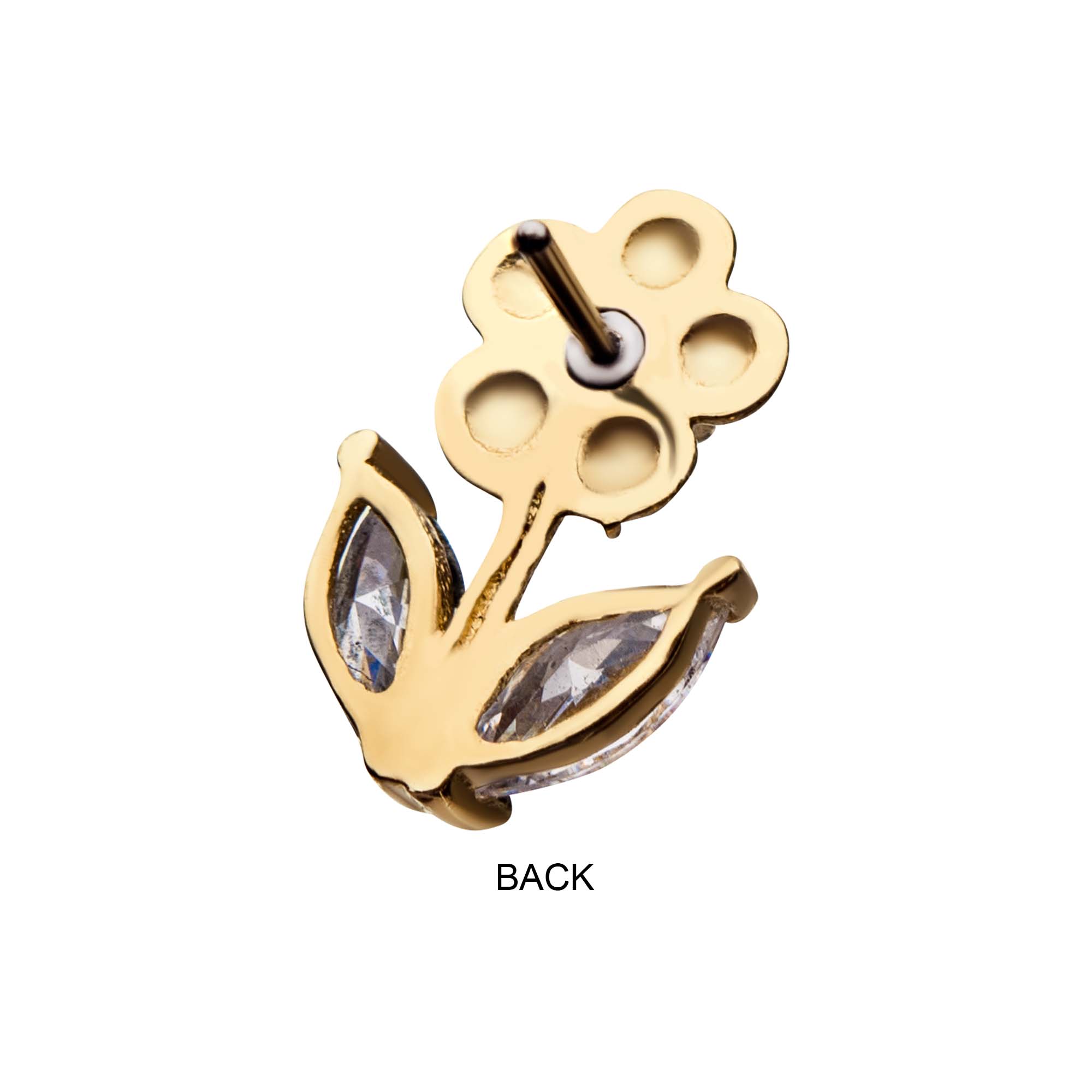 14kt Yellow Gold Threadless Clear Gem Flower Top