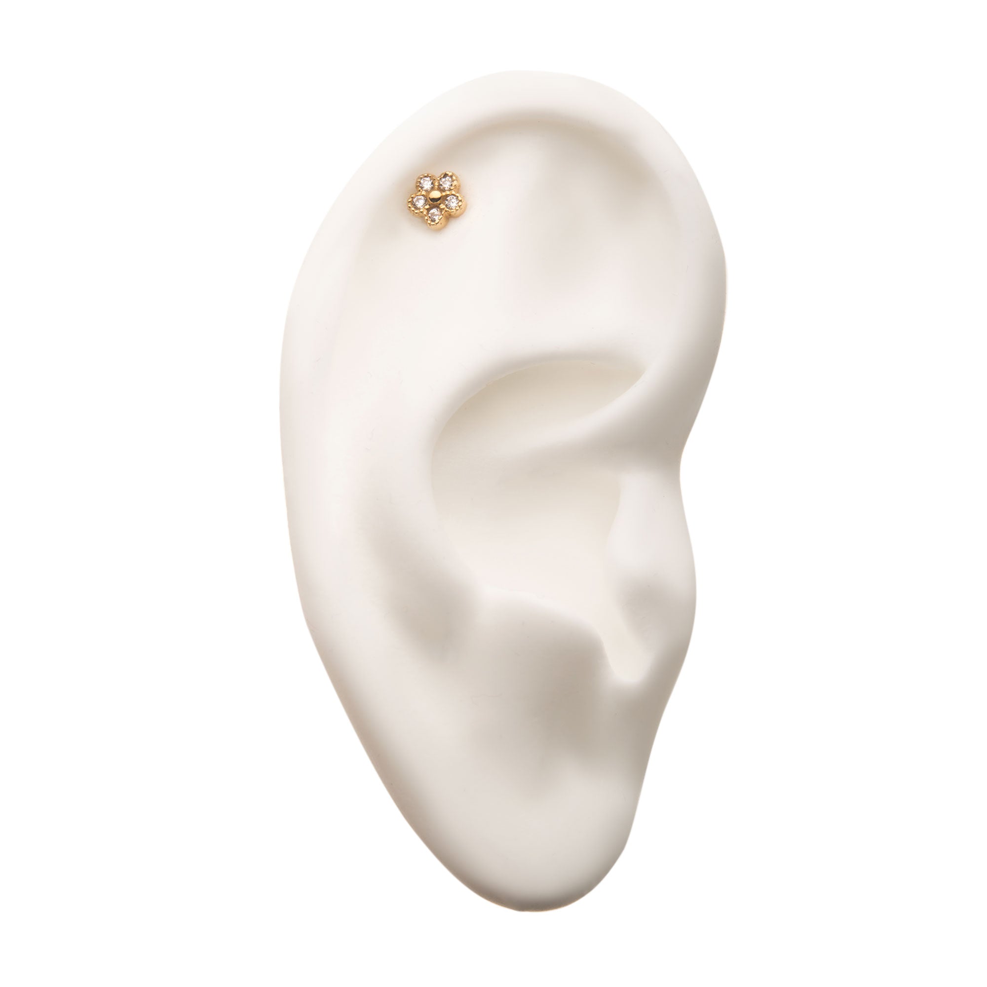 14kt Yellow Gold Threadless CZ Five Petal Flower Top