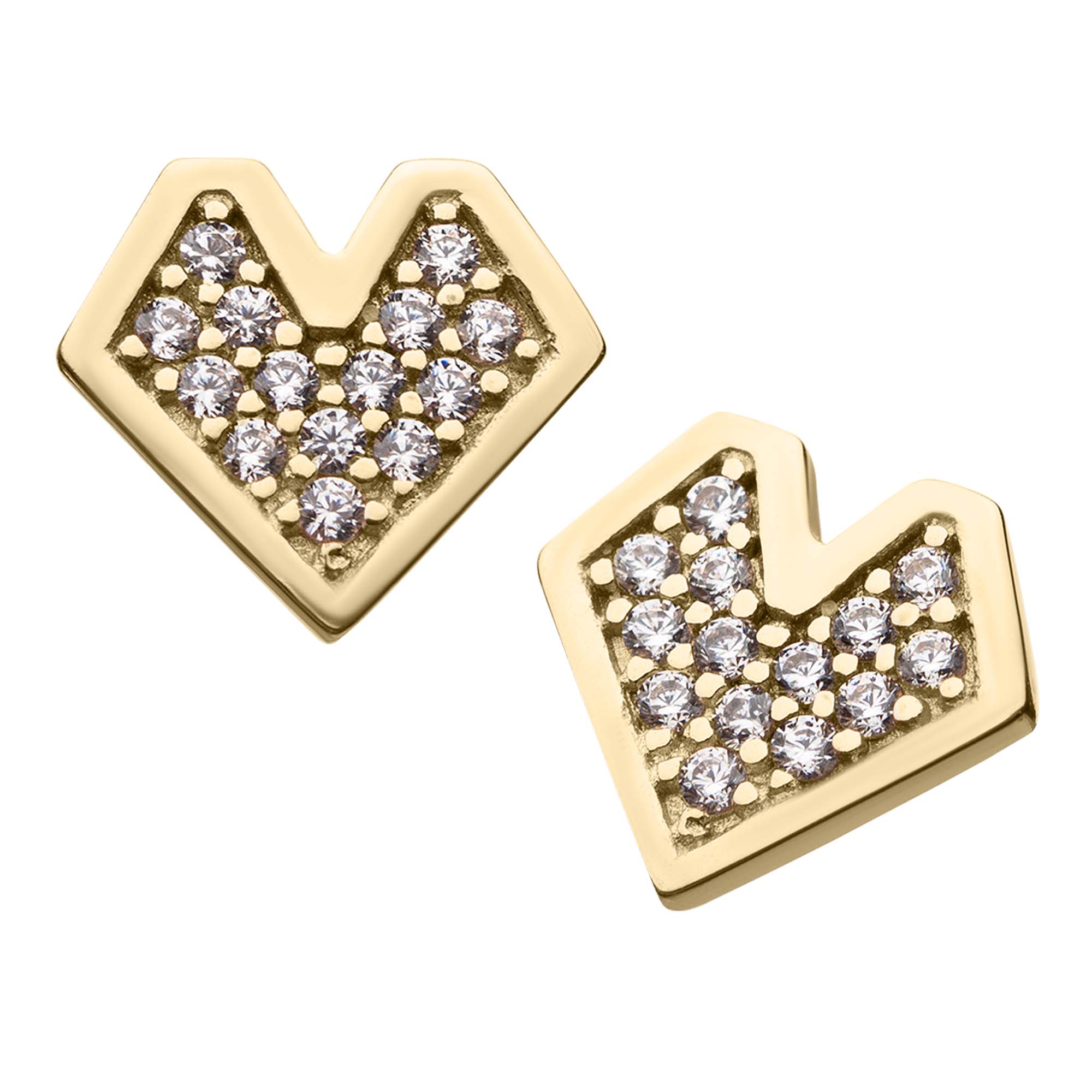 14kt Yellow Gold Threadless Diamond Shaped Heart With Clear Pave Set Clear CZ Gems Top