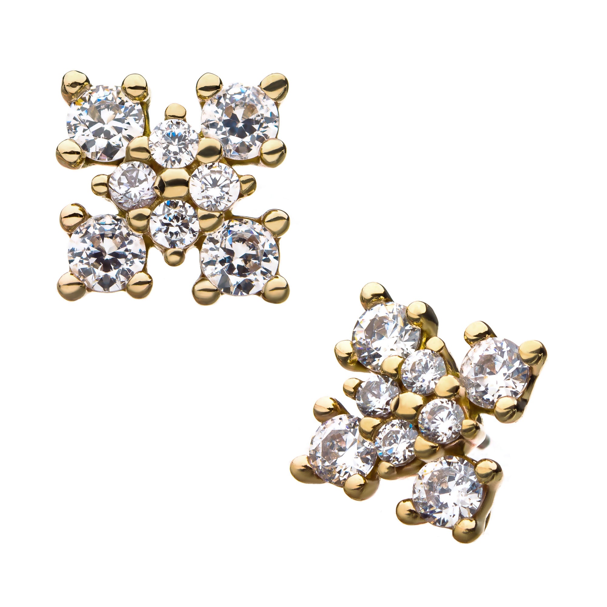 14kt Yellow Gold Threadless Prong Set CZ Gem Petal Edge Design Top