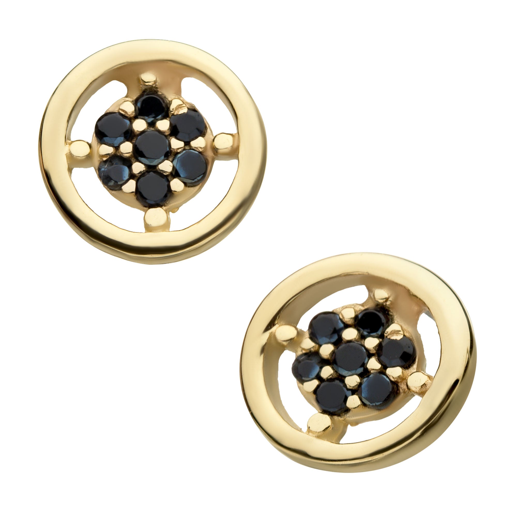 14kt Yellow Gold Threadless Halo Design 7 Suspended Black CZ's Inside Design Top