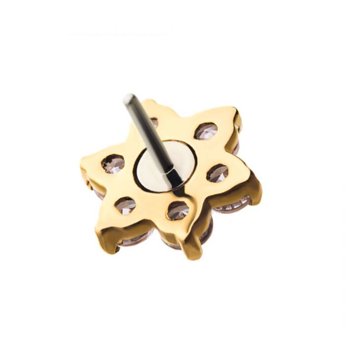 14kt Yellow Gold Threadless 7 Black CZ Gems Top