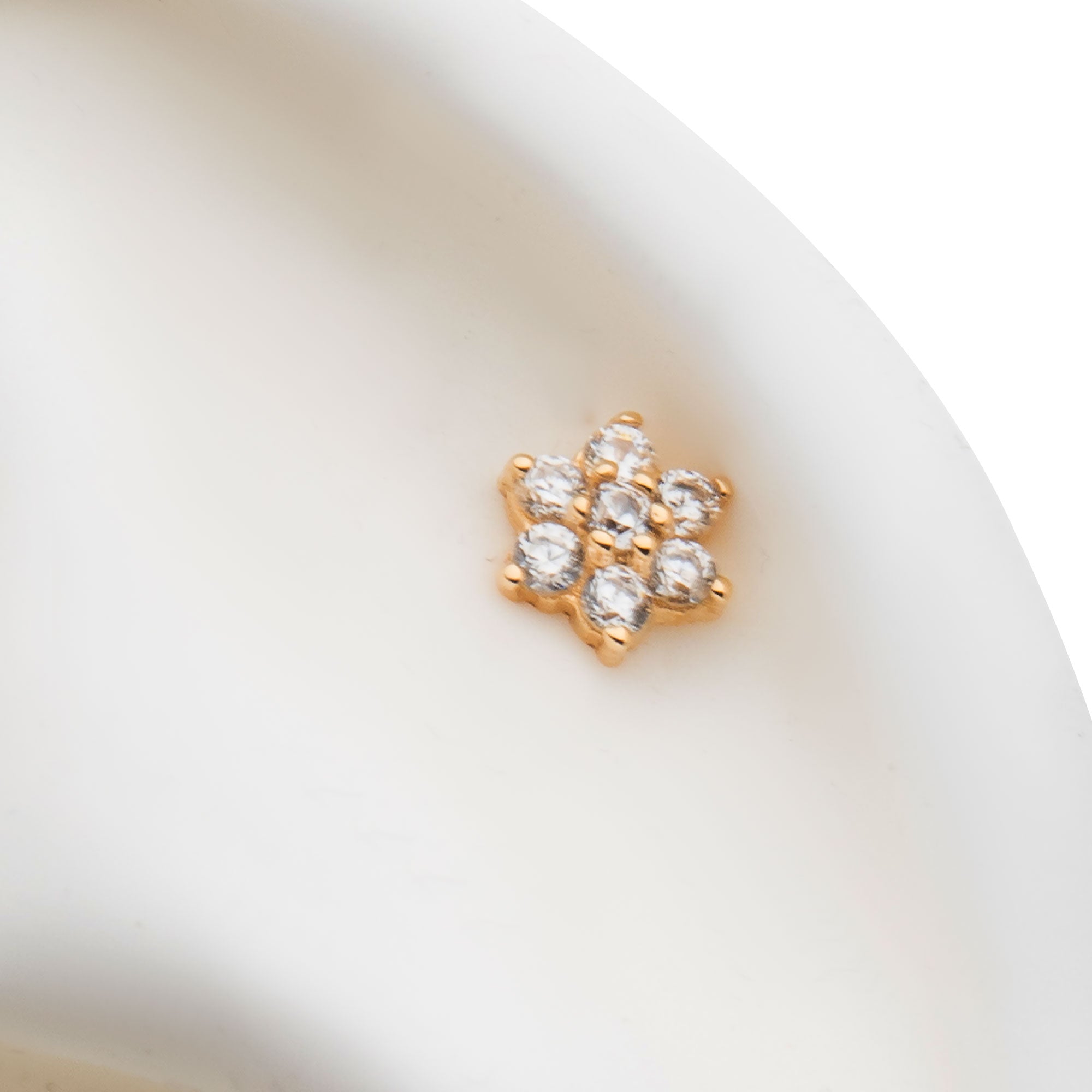 14kt Yellow Gold Threadless Prong Set Clear CZ Centerpiece CZ/Synthetic Opal Flower Top Clear