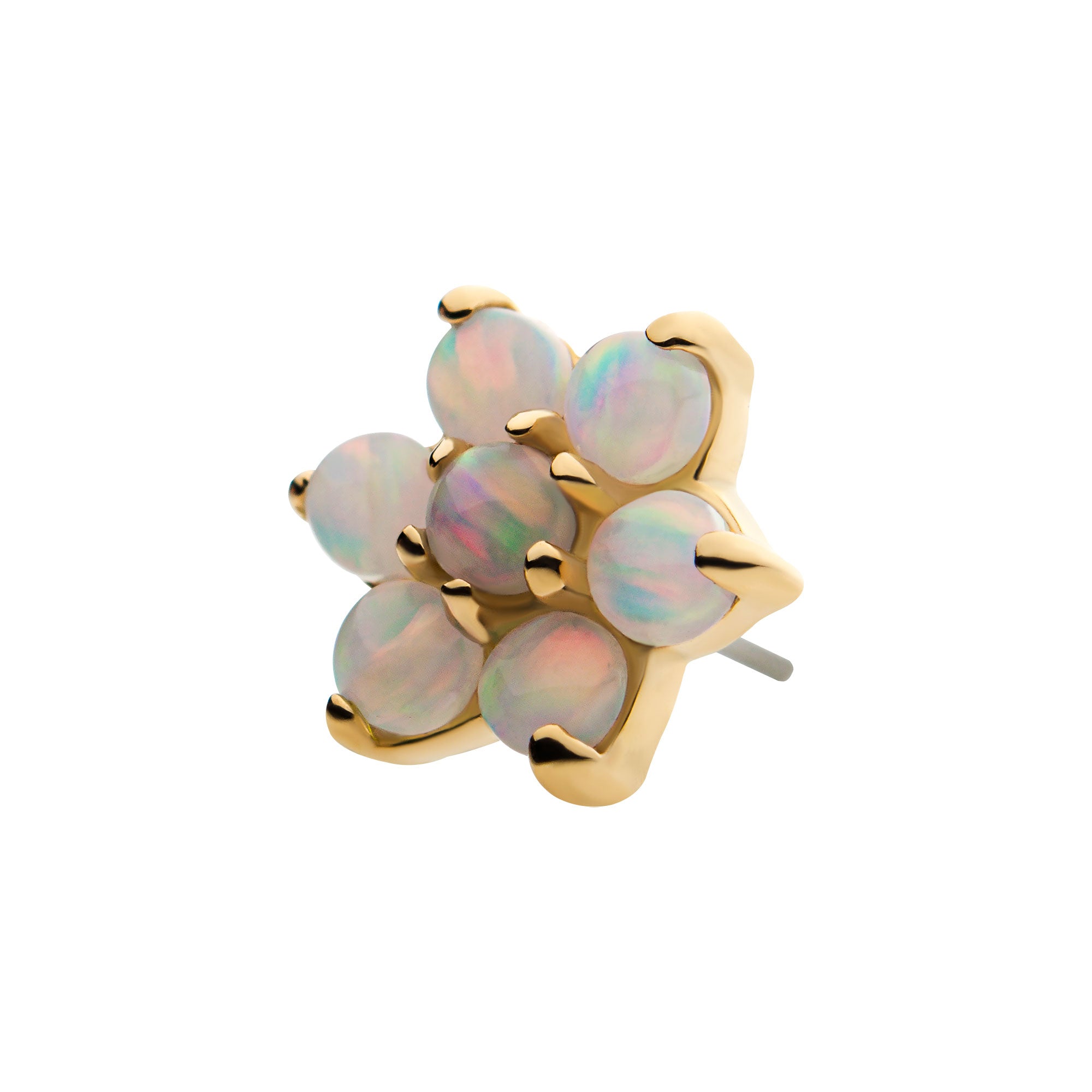 14kt Yellow Gold Threadless Prong Set Synthetic Opal Flower Top White