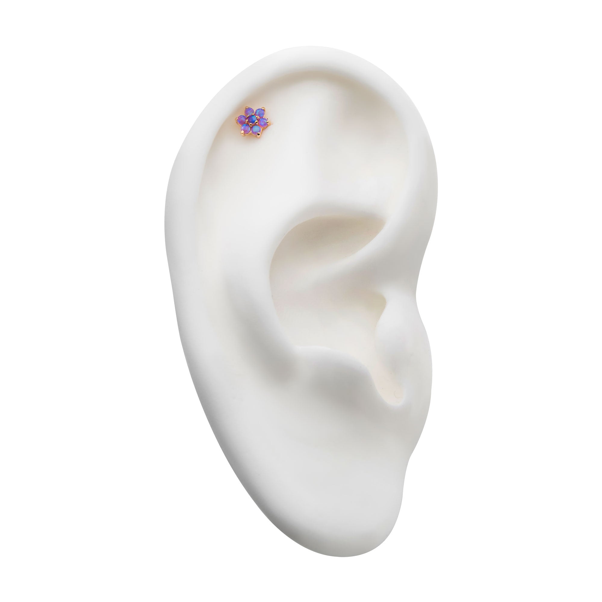 14kt Yellow Gold Threadless Synthetic Purple Opal Flower Top