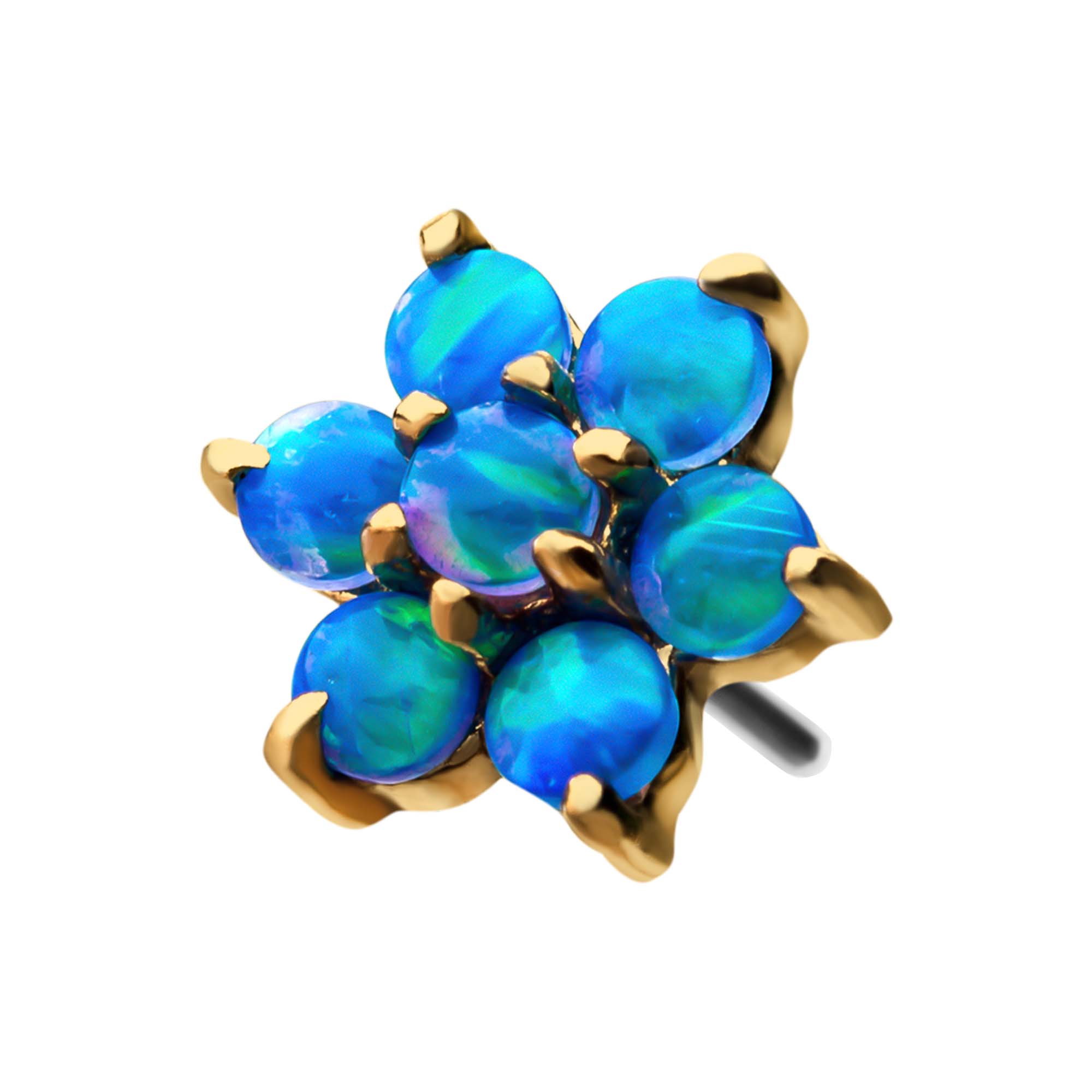 14kt Yellow Gold Threadless 7 Blue Synthetic Opal Top