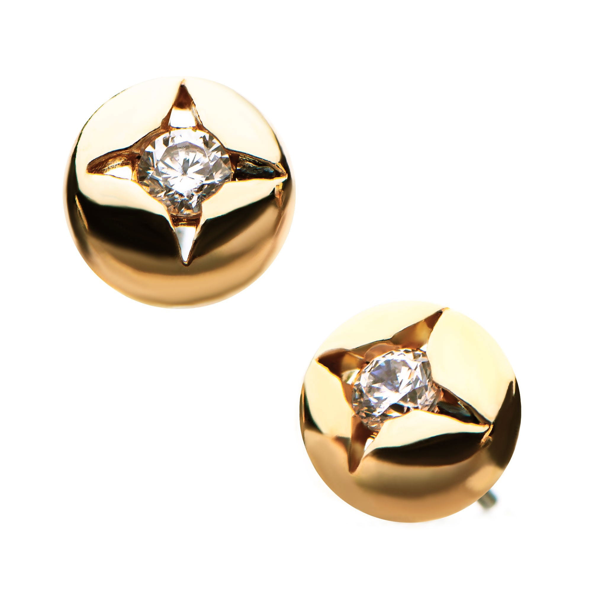 14Kt Yellow Gold Threadless Half Round Ball Clear CZ Top