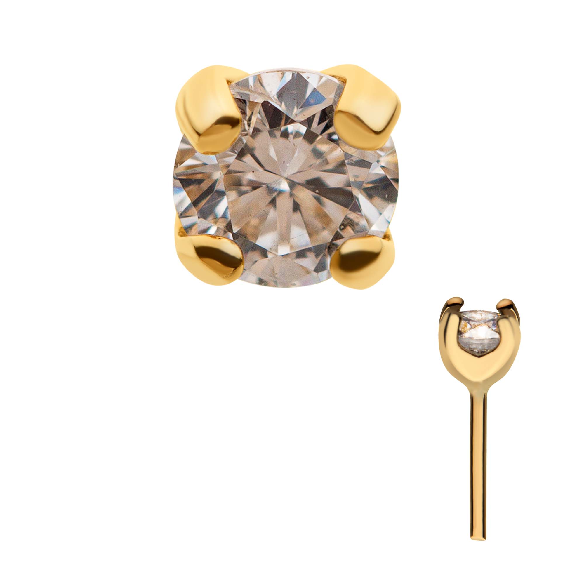 14kt Yellow Gold Threadless Prong Set Genuine Diamond Top