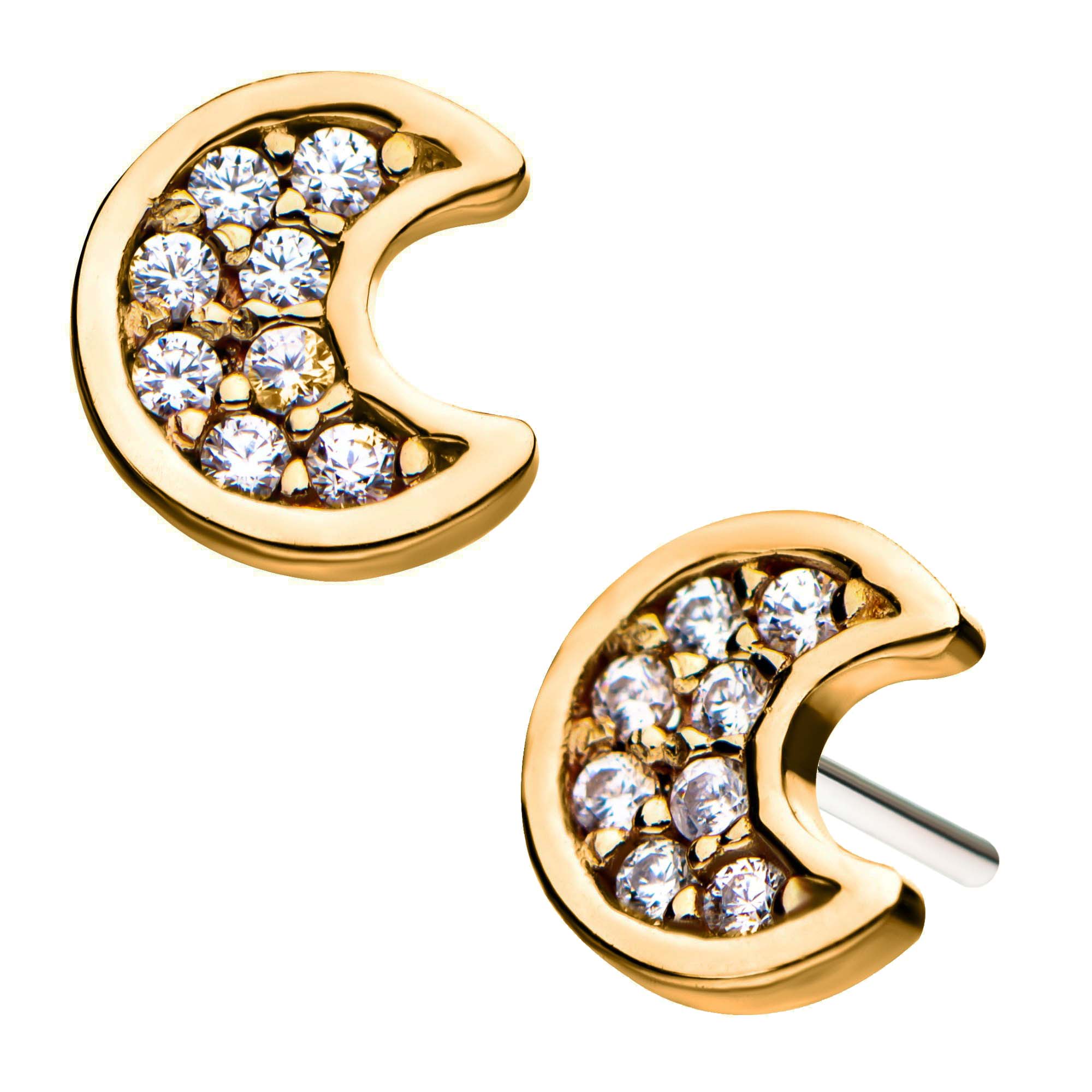 14kt Yellow Gold Threadless Multi-Clear CZ Crescent Moon Top