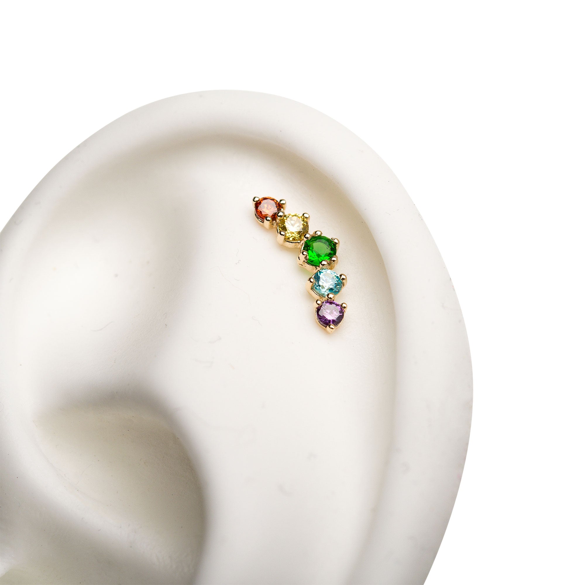 14kt Yellow Gold Threadless 5-Rainbow CZ Cluster Top