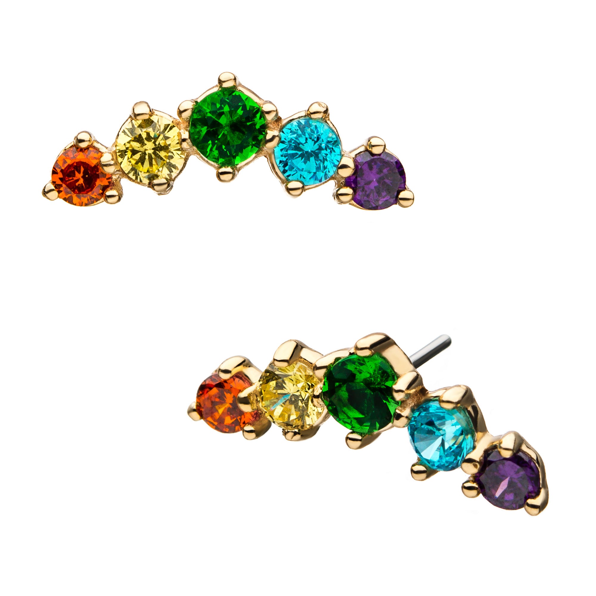 14kt Yellow Gold Threadless 5-Rainbow CZ Cluster Top