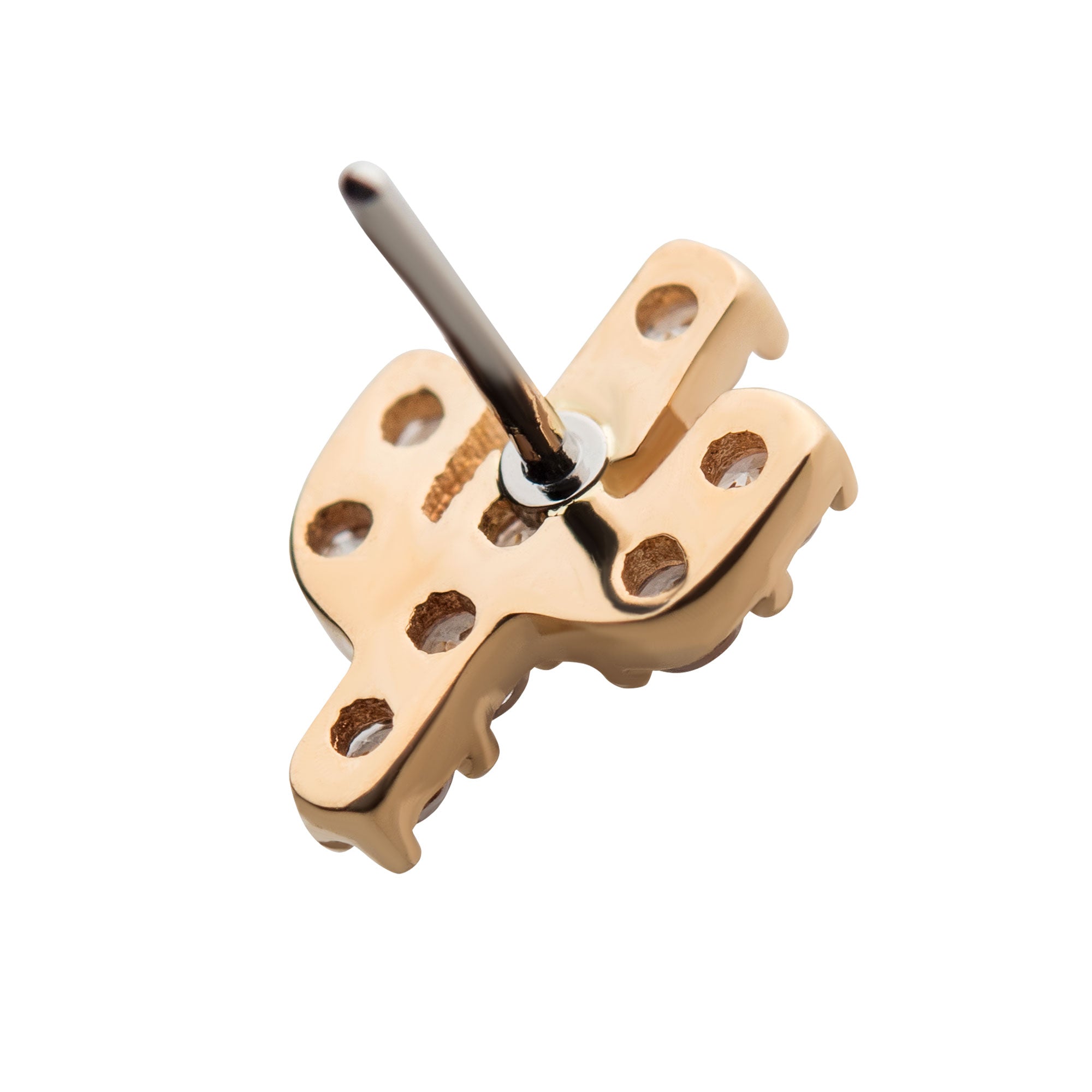 14kt Yellow Gold Threadless Round Clear CZ Cactus Top