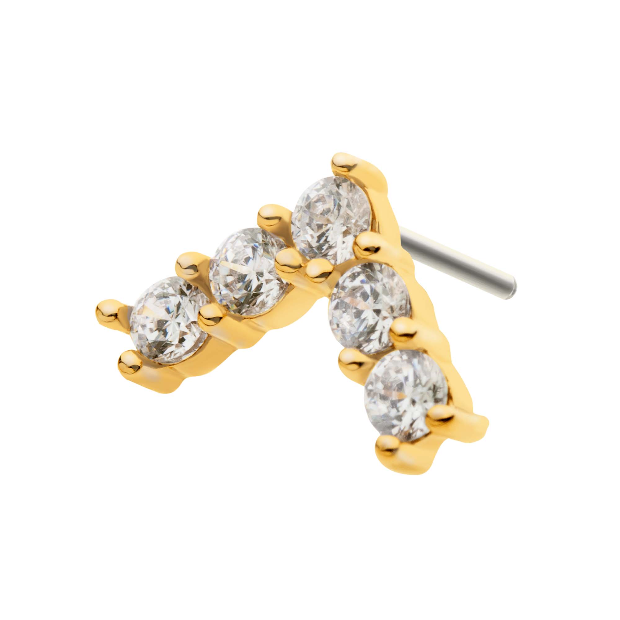 14kt Yellow Gold Threadless Prong Round Clear CZ Triangle Top