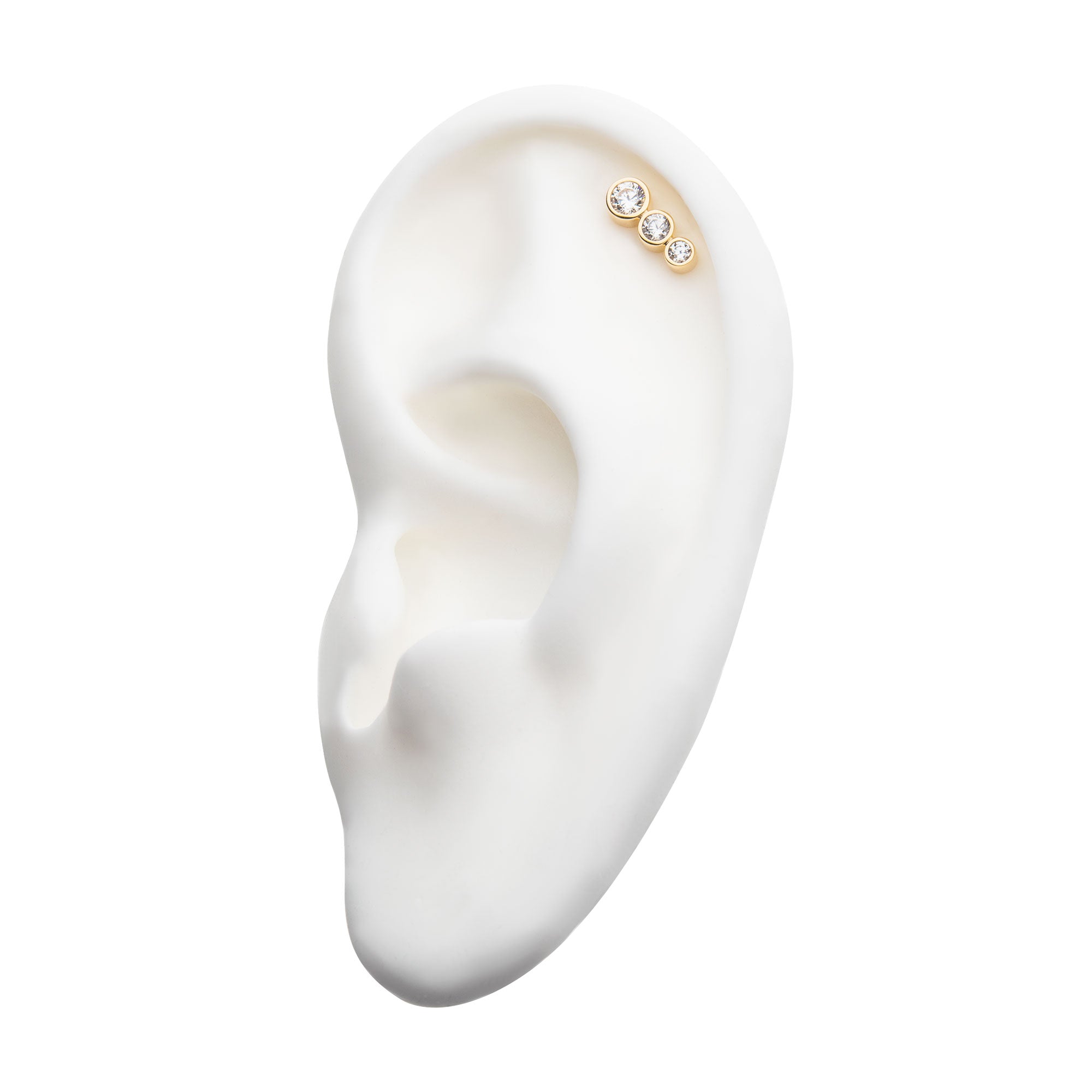 14kt Yellow Gold Threadless Bezel Set Triple Clear CZ Cluster Top