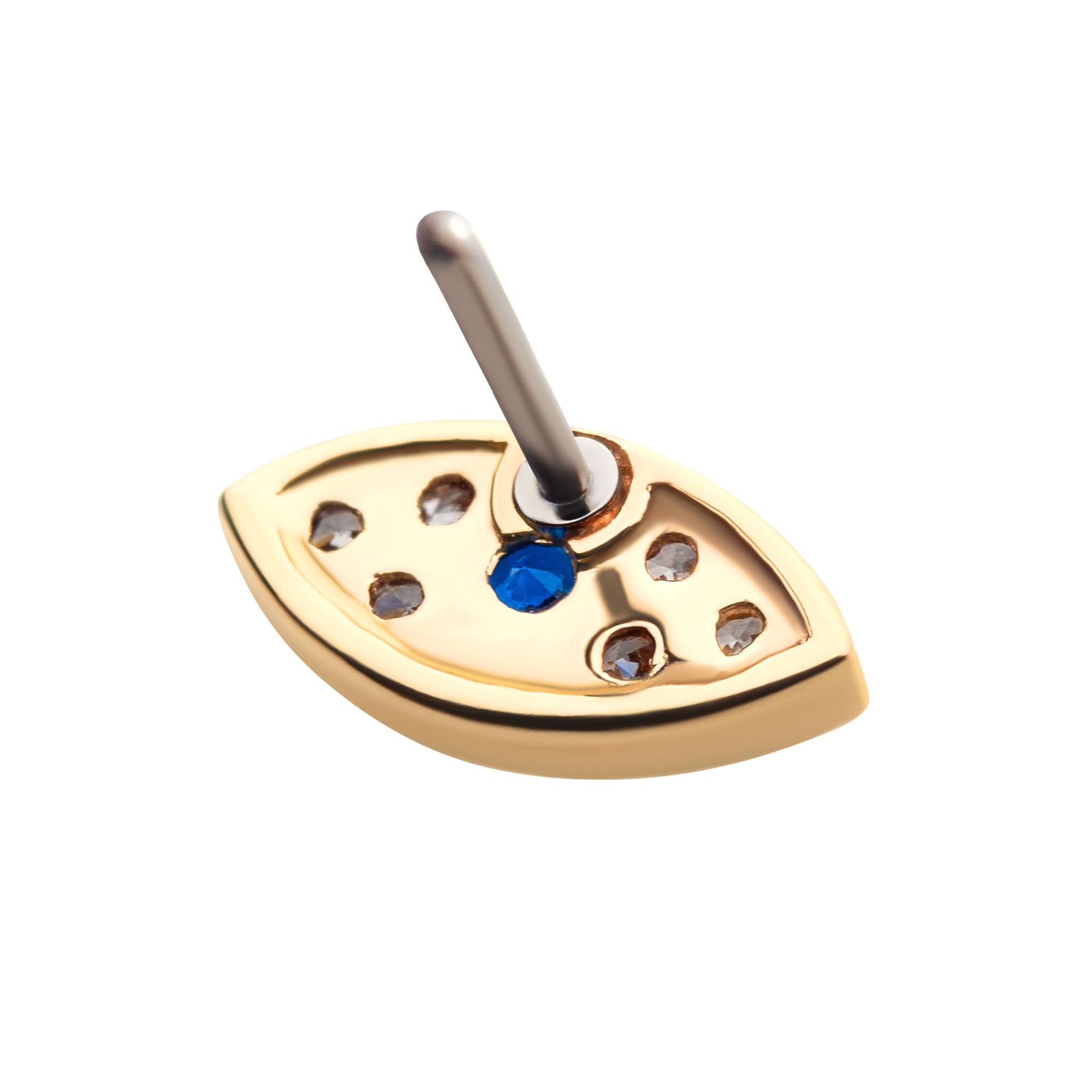 14kt Yellow Gold Threadless Round Sapphire & Clear CZ Evil Eye Top
