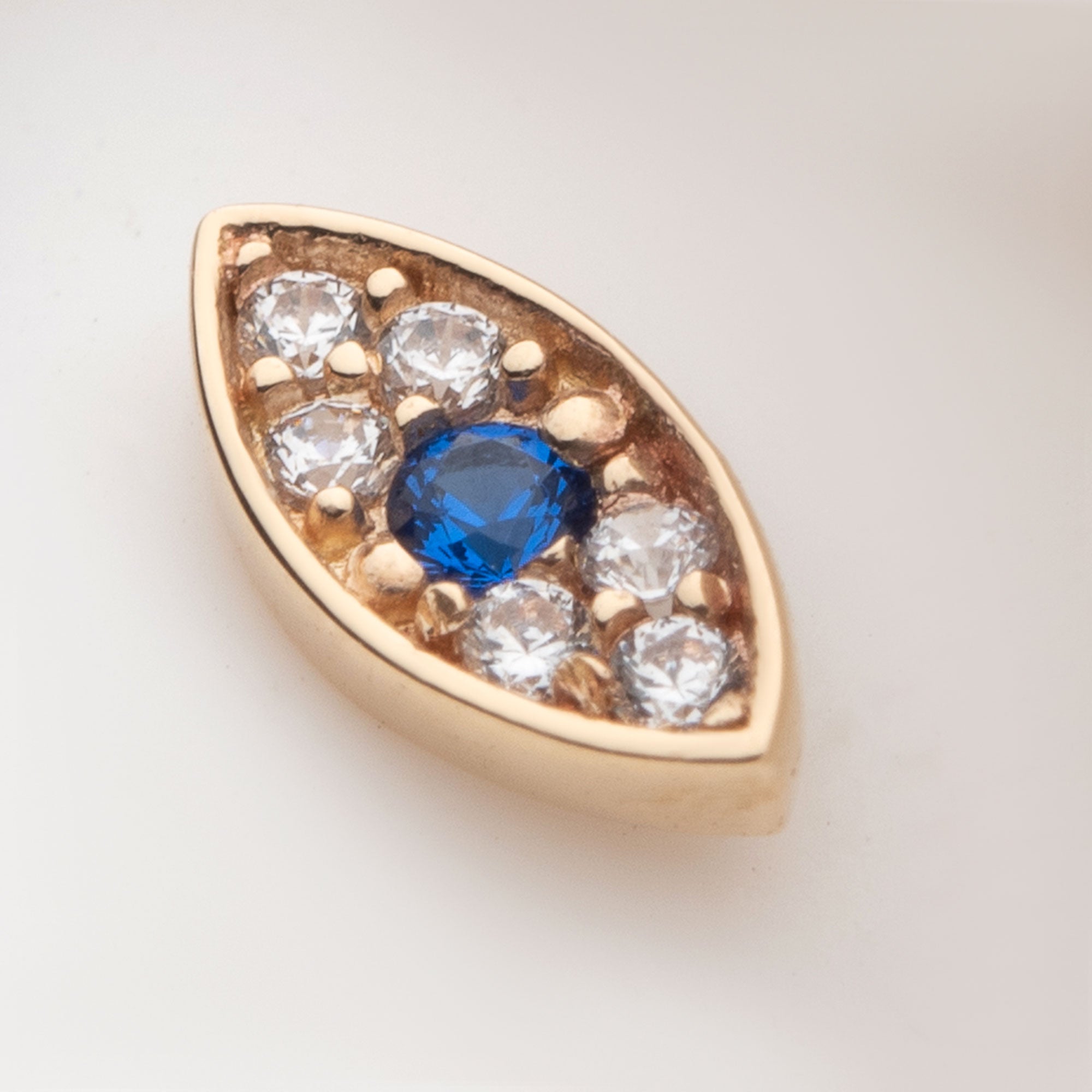 14kt Yellow Gold Threadless Round Sapphire & Clear CZ Evil Eye Top