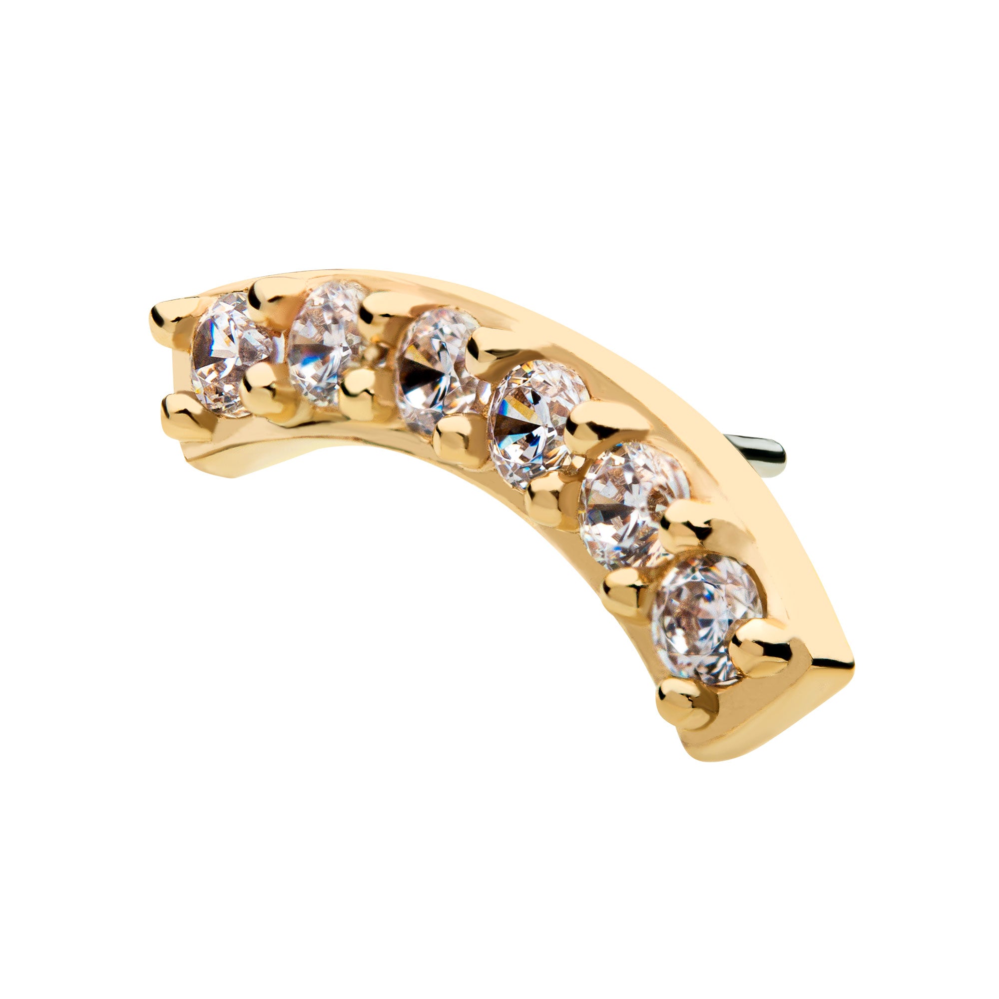 14kt Yellow Gold Threadless with Prong Set Clear CZ 6-Cluster Curved Bar Top
