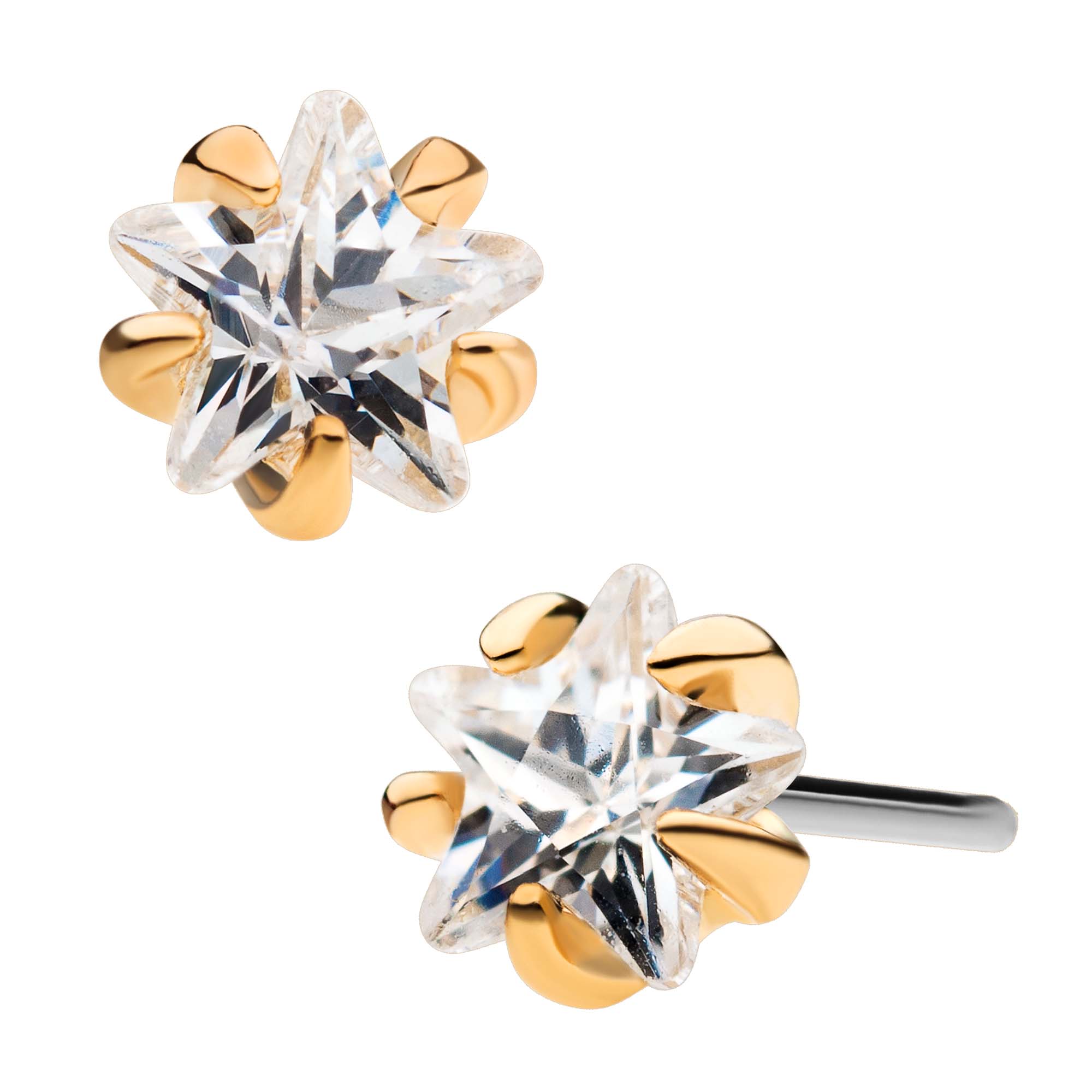 14kt Yellow Gold Threadless 5-Prong Set Clear CZ Star Top