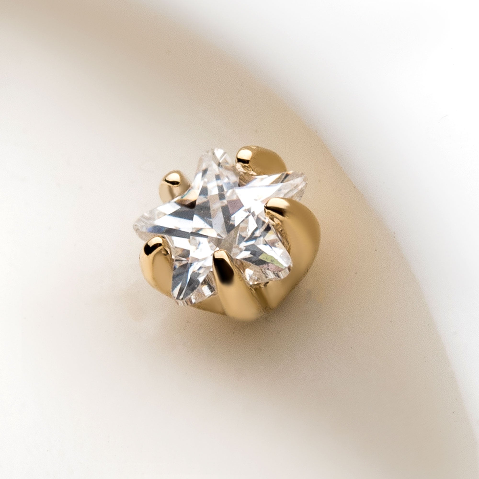 14kt Yellow Gold Threadless 5-Prong Set Clear CZ Star Top