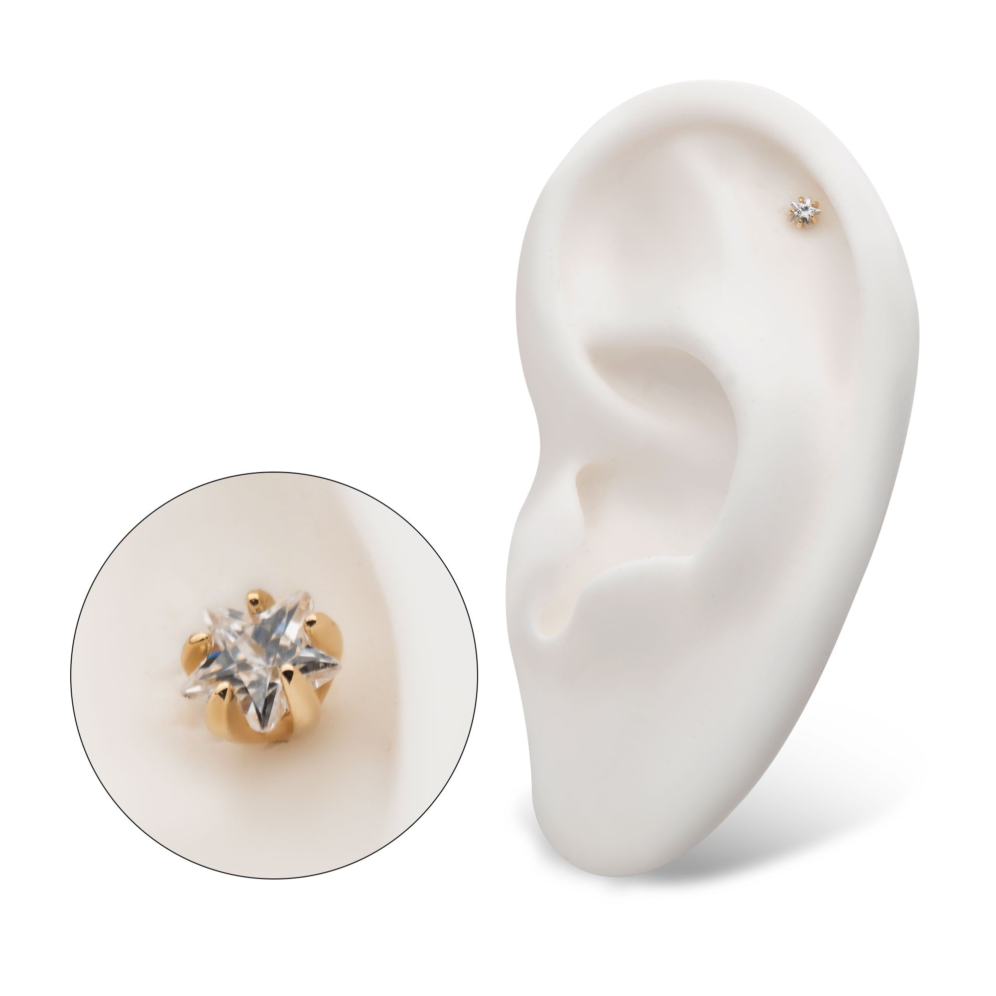 14kt Yellow Gold Threadless 5-Prong Set Clear CZ Star Top