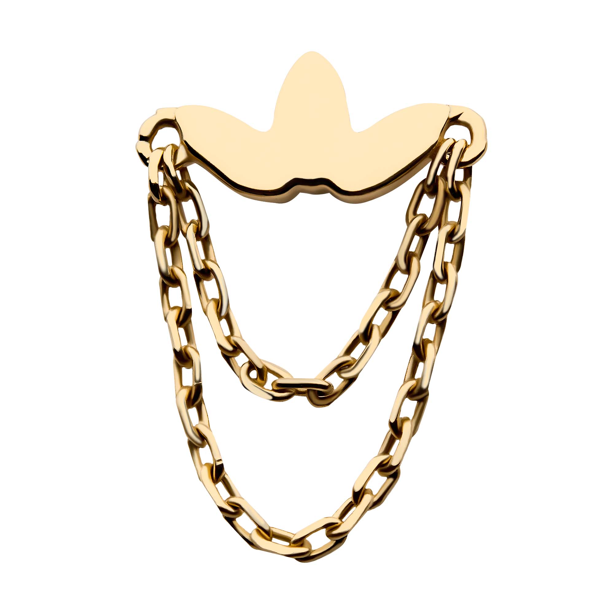 14kt Yellow Gold Threadless Flower Top Dual Dangling Chains