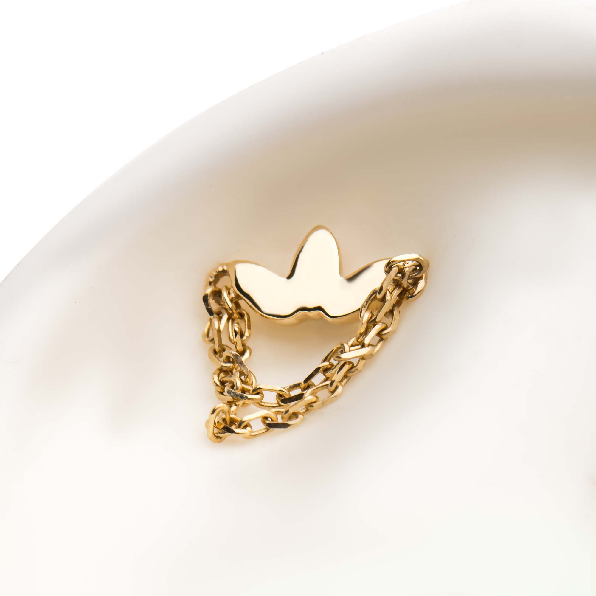 14kt Yellow Gold Threadless Flower Top Dual Dangling Chains