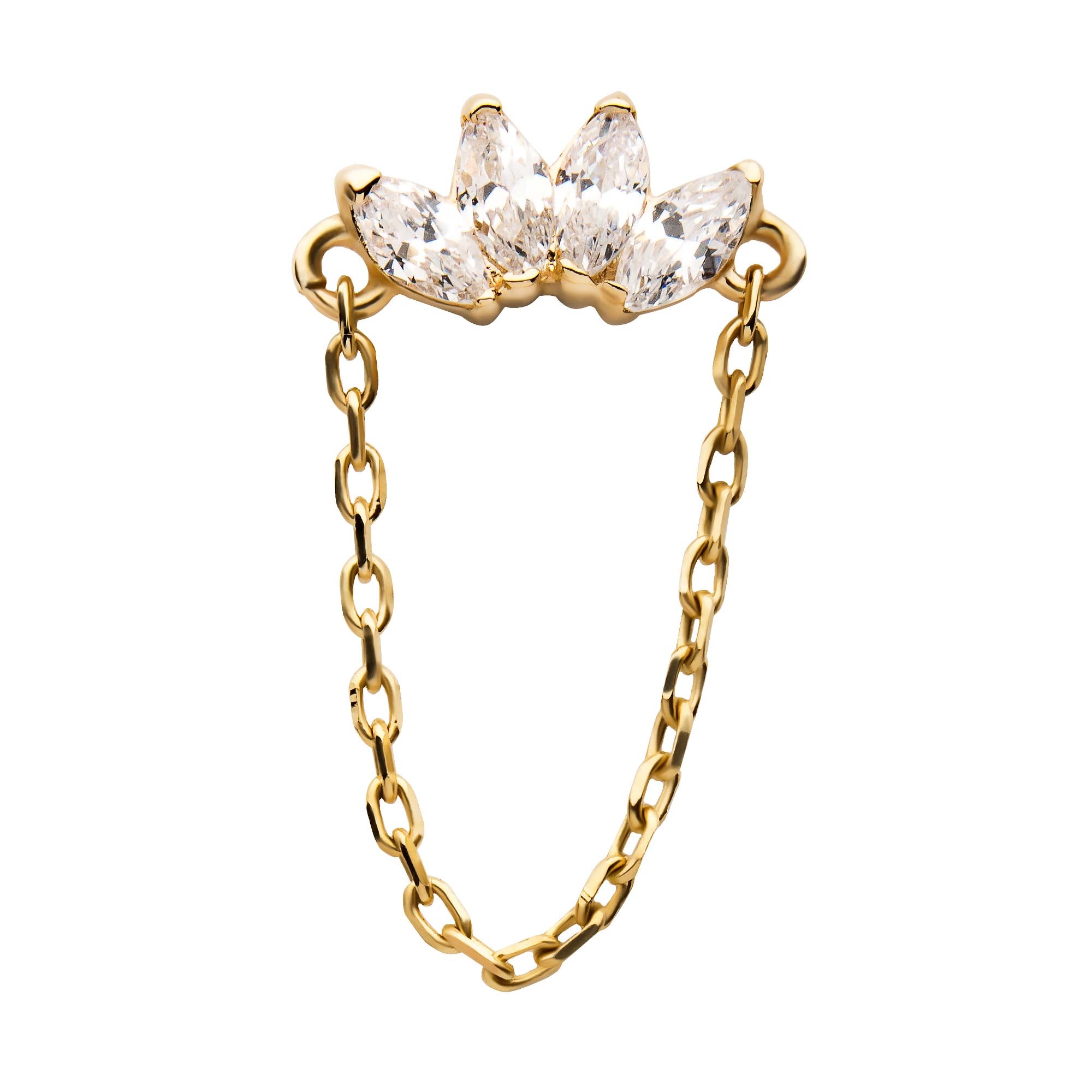 14kt Yellow Gold Threadless Prong Set Clear CZ Marquise Top with Dangling Chain