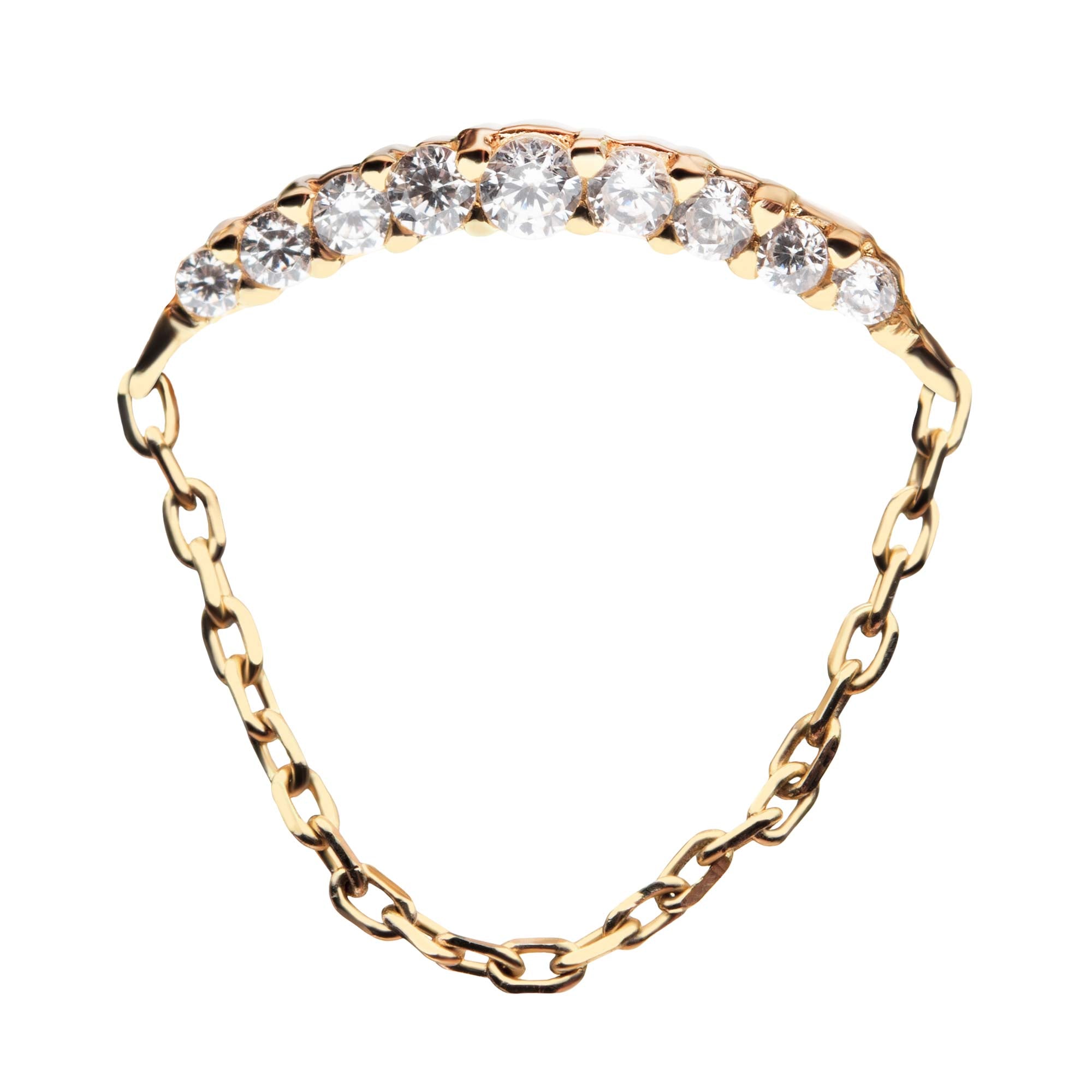 14kt Yellow Gold Threadless Clear CZ Top Dangling Chain