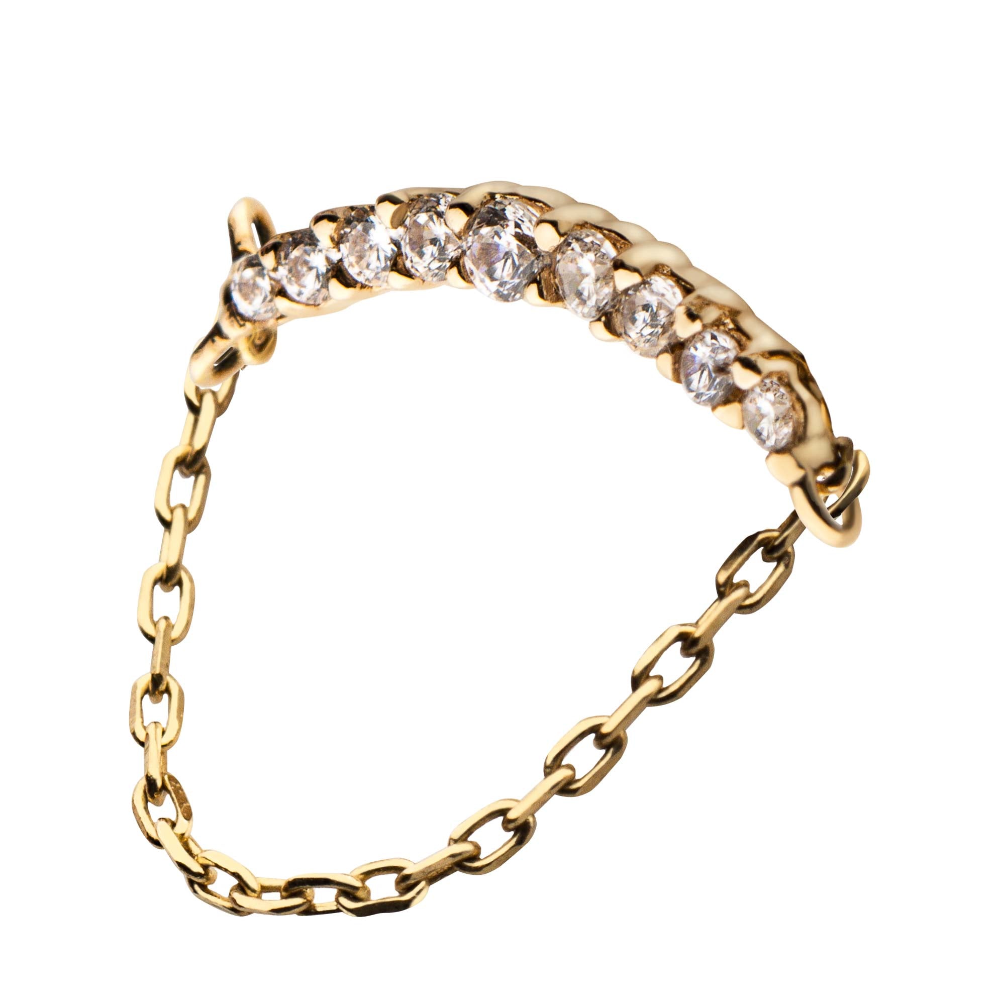 14kt Yellow Gold Threadless Clear CZ Top Dangling Chain