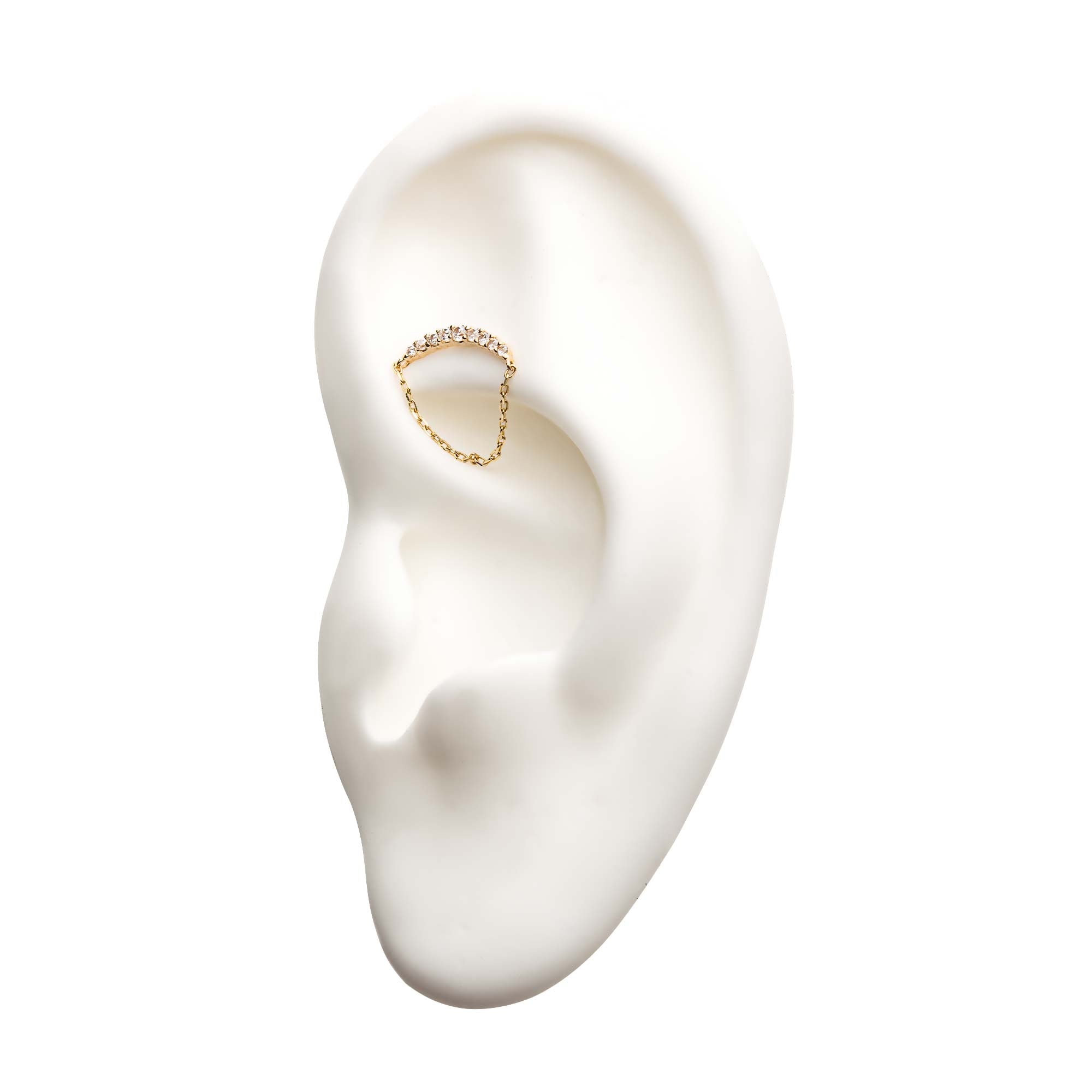 14kt Yellow Gold Threadless Clear CZ Top Dangling Chain