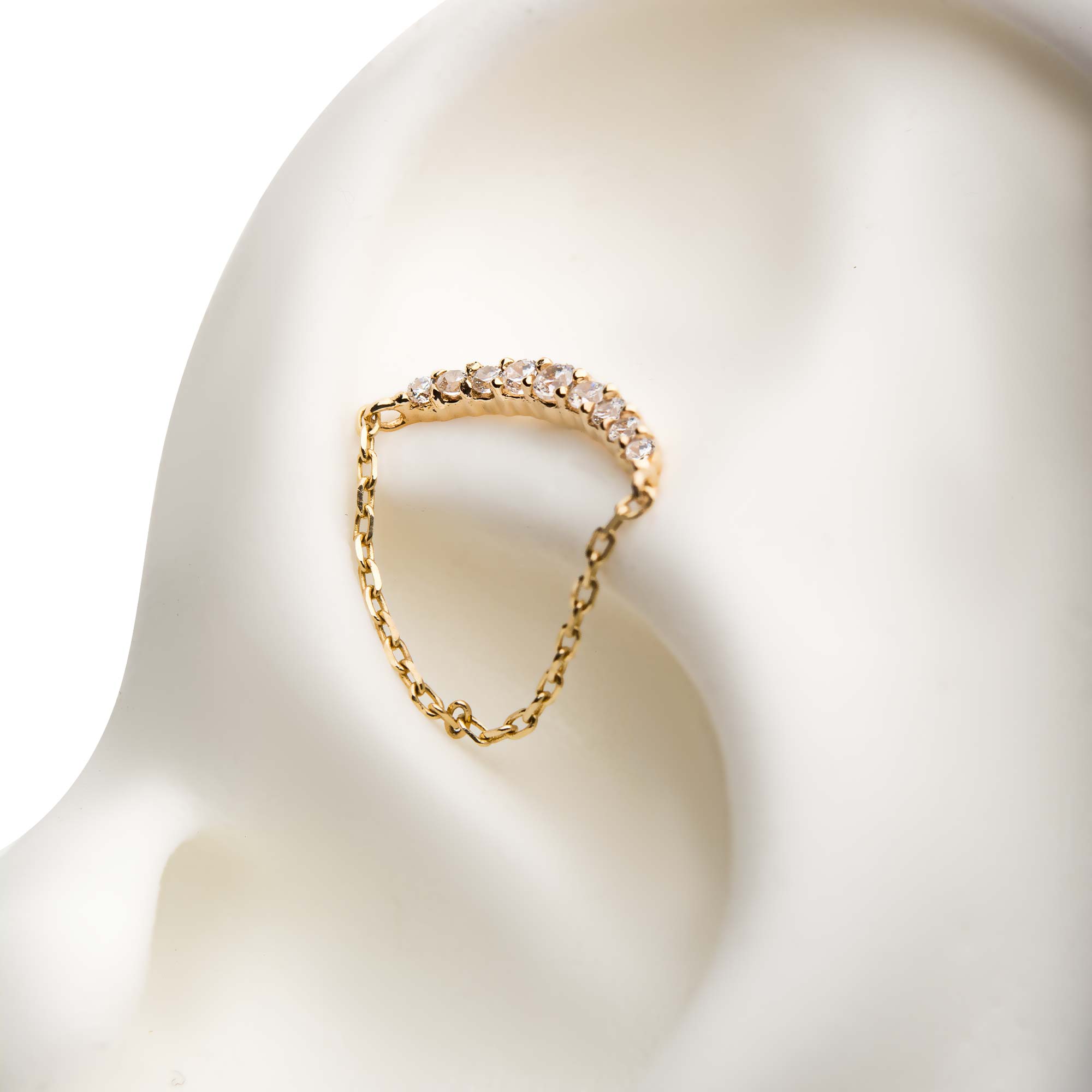 14kt Yellow Gold Threadless Clear CZ Top Dangling Chain