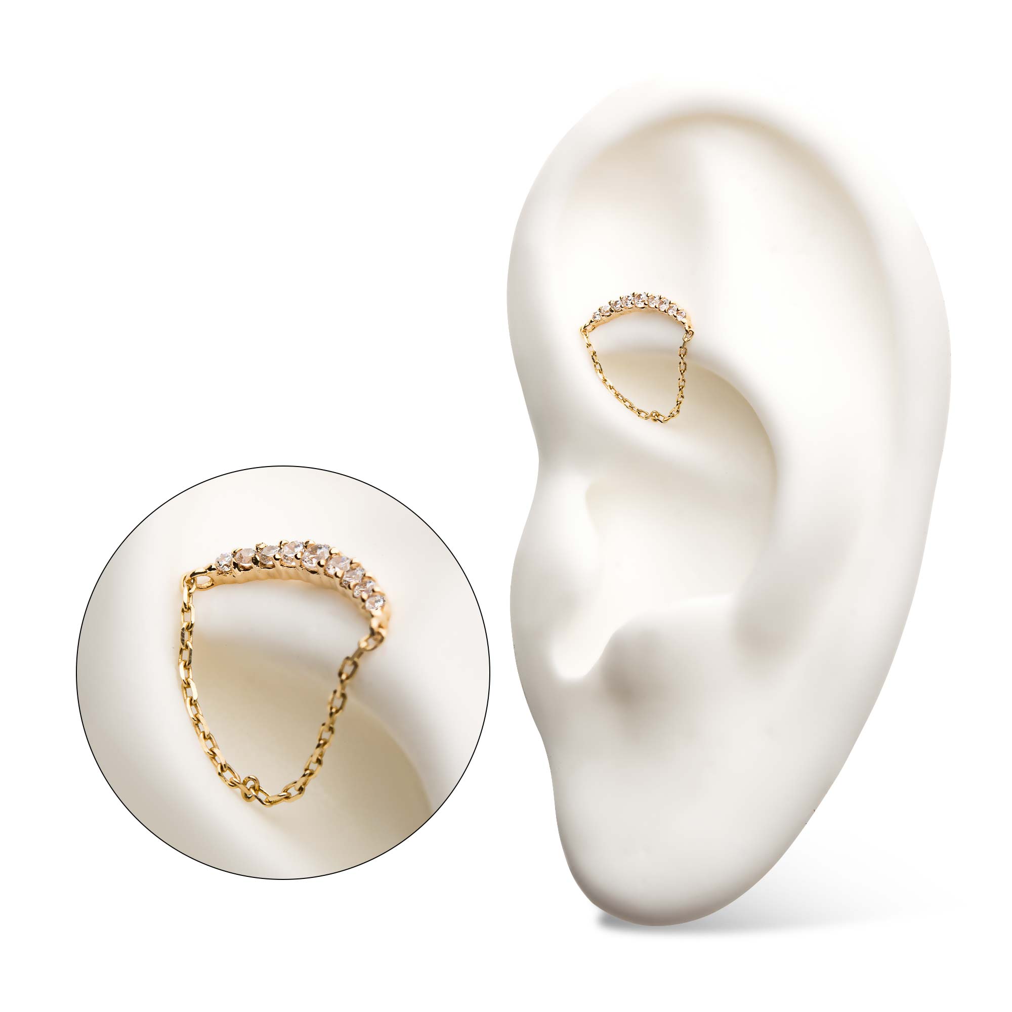 14kt Yellow Gold Threadless Clear CZ Top Dangling Chain