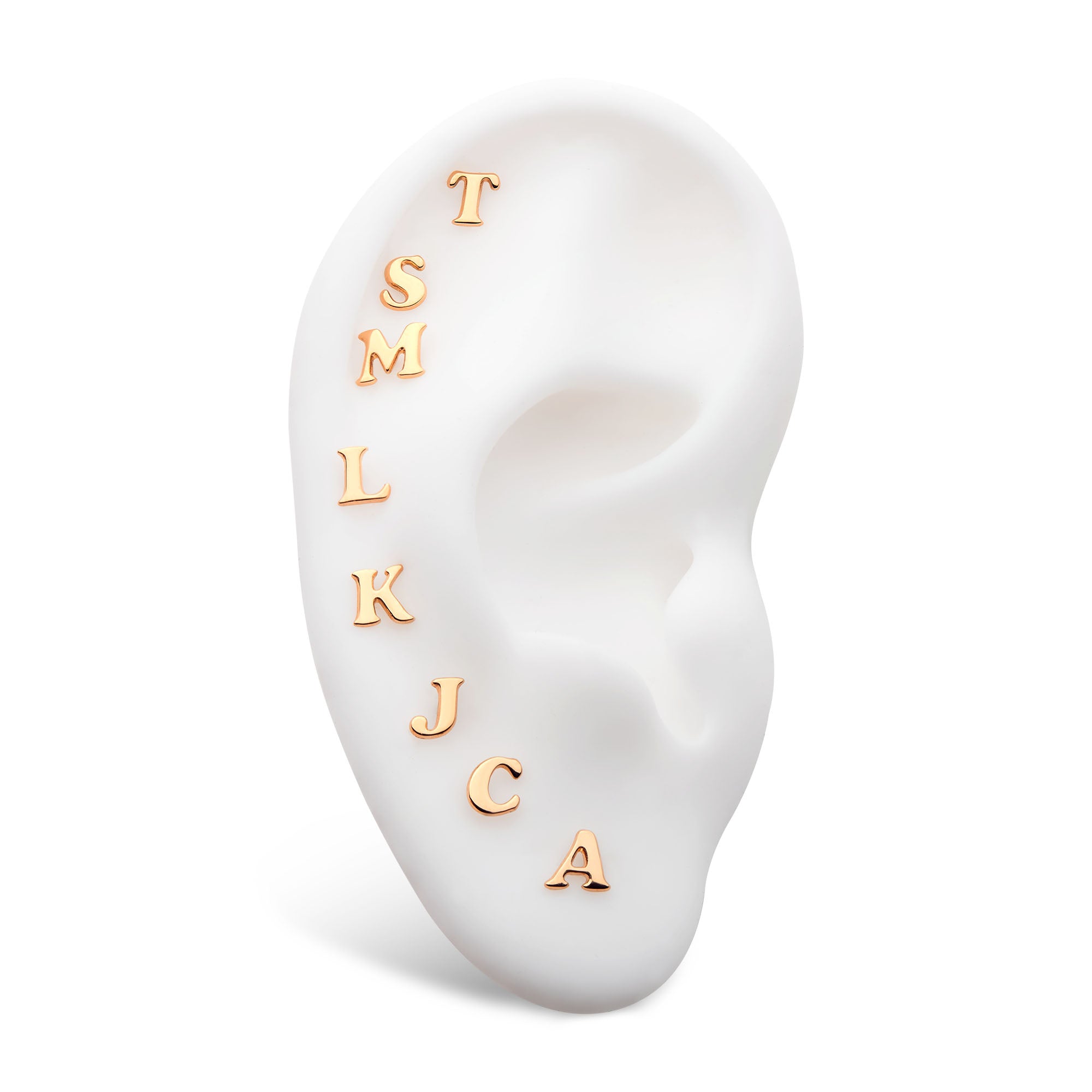 14kt Yellow Gold Threadless Cooper Black Italic Letter Initial Tops