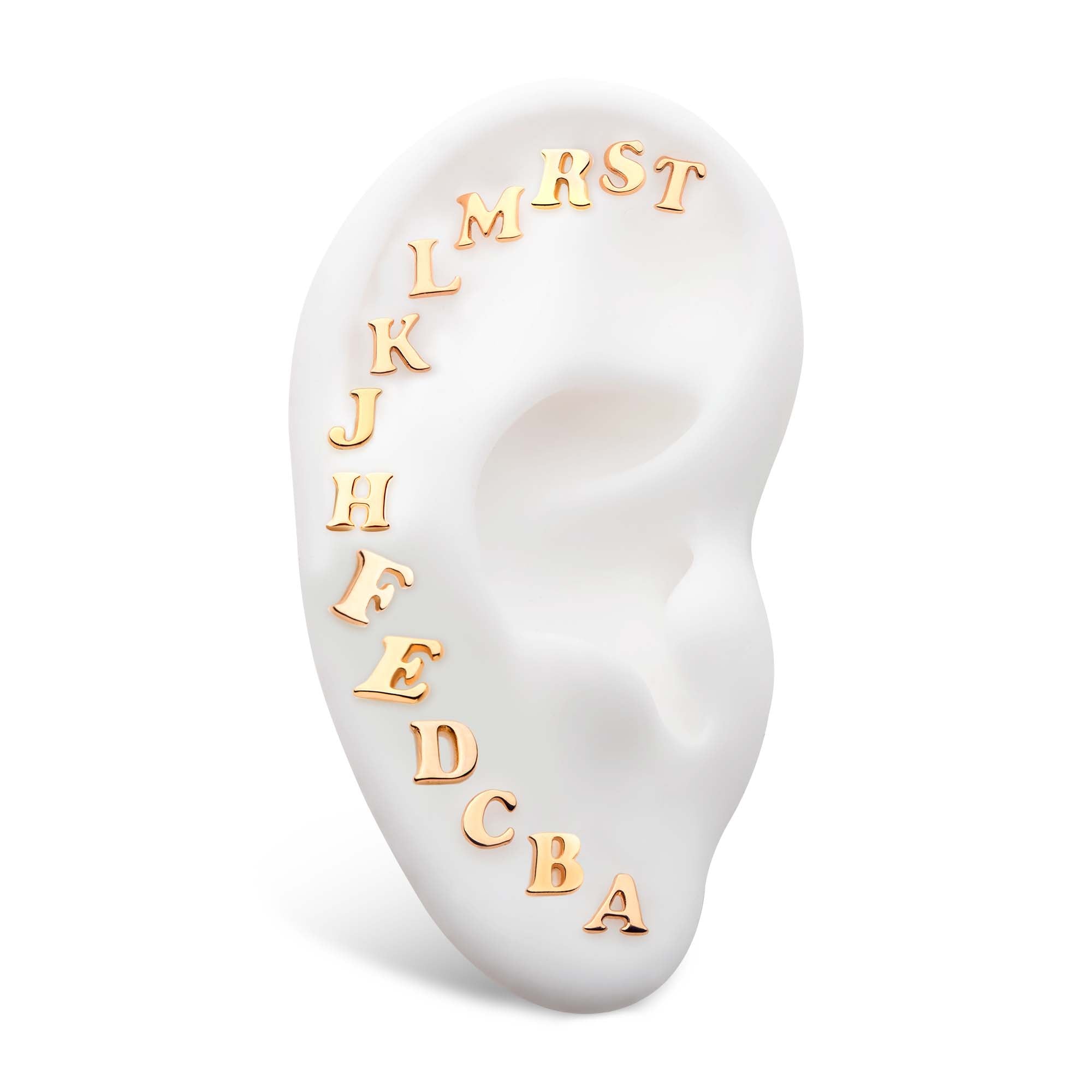 14kt Yellow Gold Threadless Cooper Black Italic Letter Initial Tops