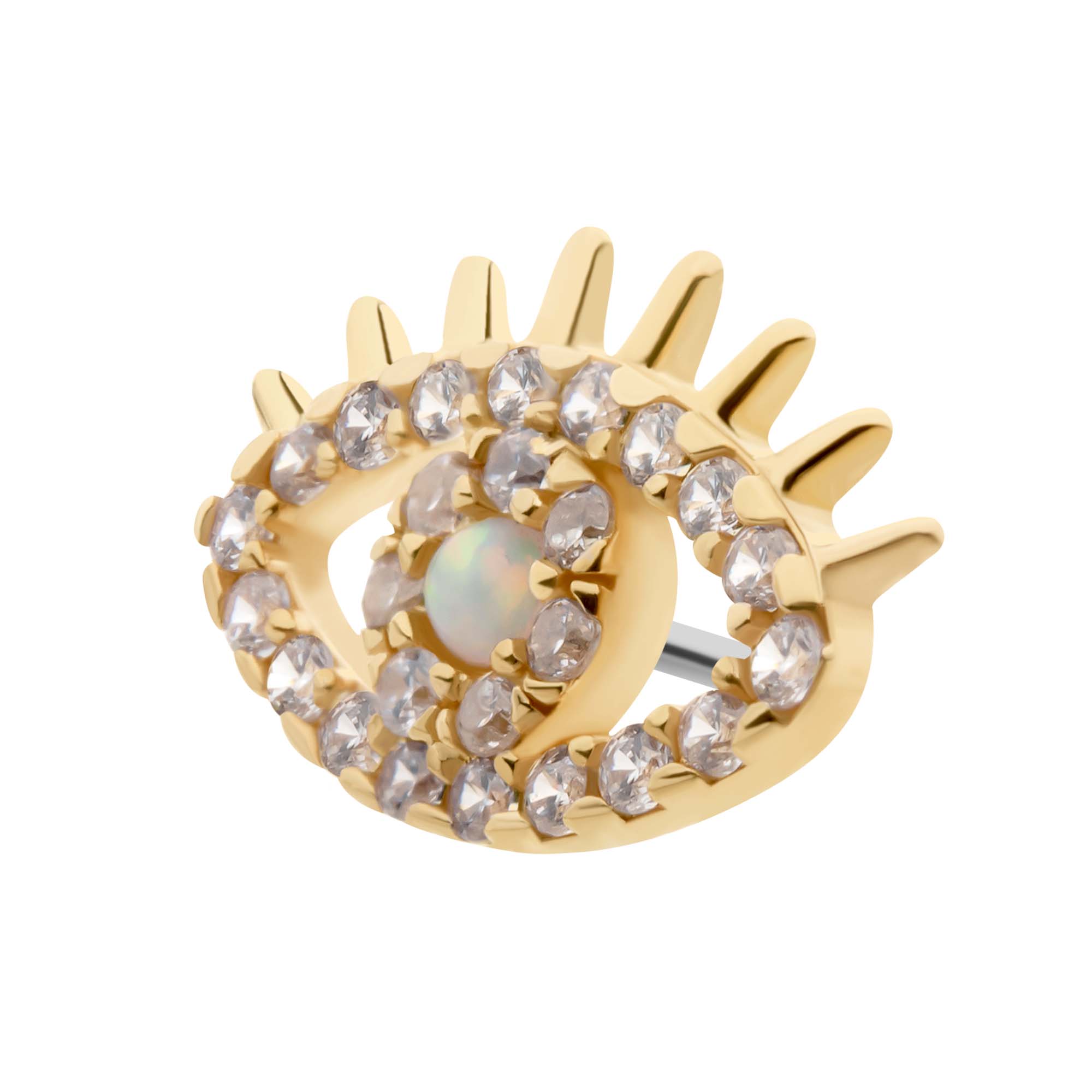 14kt Yellow Gold Threadless Full Clear CZ Opal Evil Eye Top