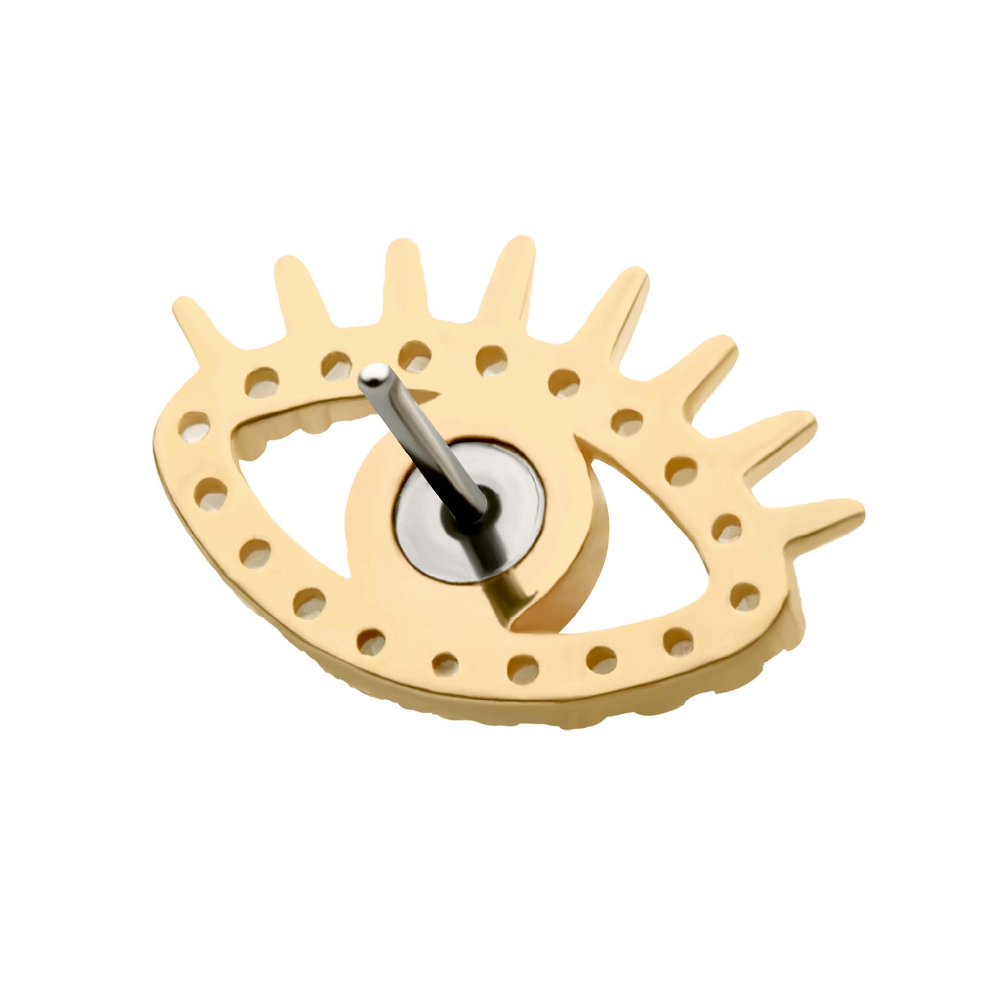 14kt Yellow Gold Threadless Full Clear CZ Opal Evil Eye Top