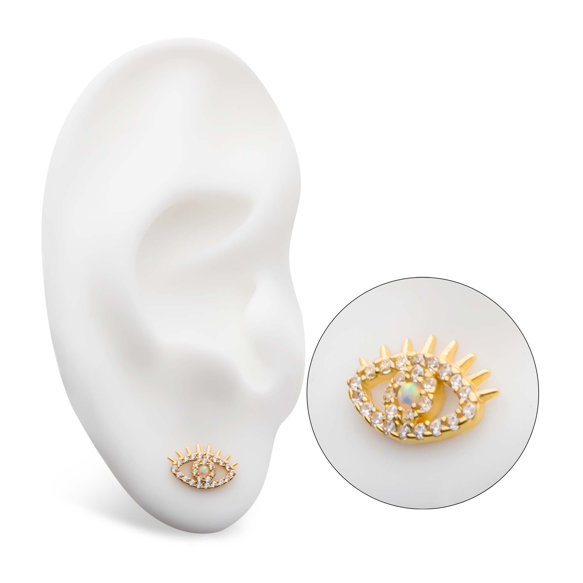 14kt Yellow Gold Threadless Full Clear CZ Opal Evil Eye Top