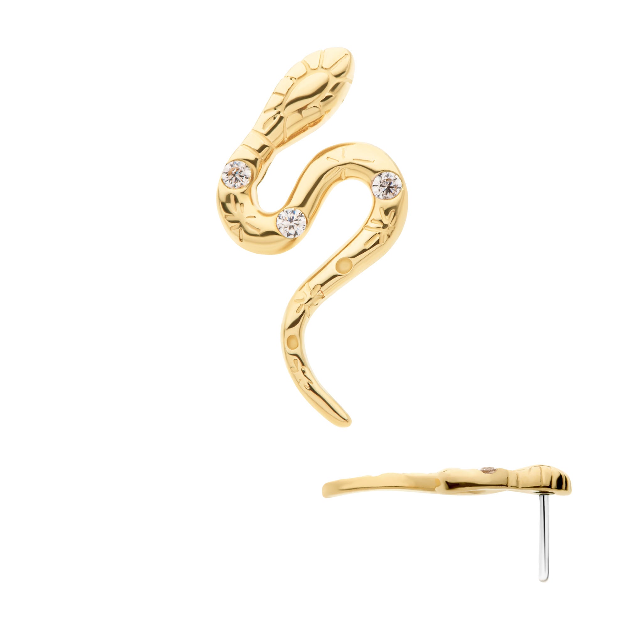 14kt Yellow Gold Threadless CZ Serpent Top