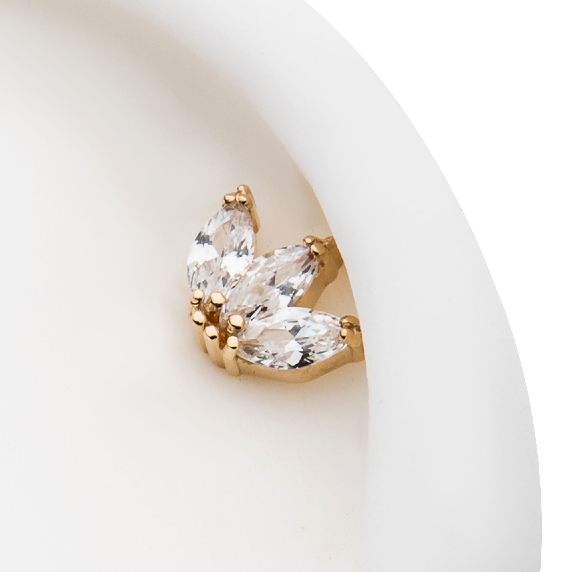 14kt Yellow Gold Threadless Tri-bead Marquise Clear CZ Cluster Top