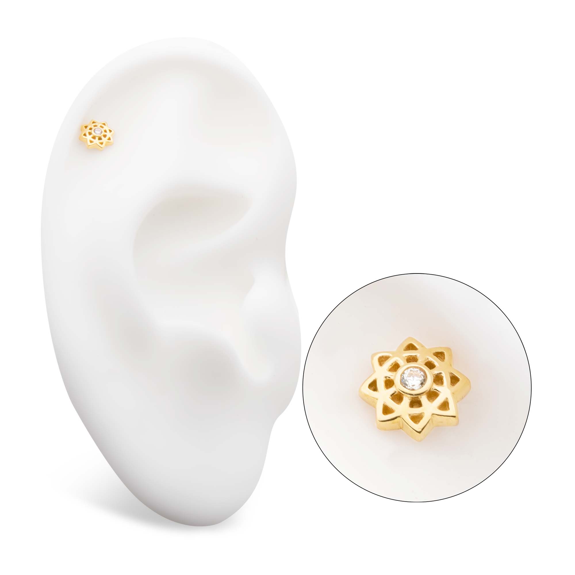 14kt Yellow Gold Threadless CZ Mandala Flower Top