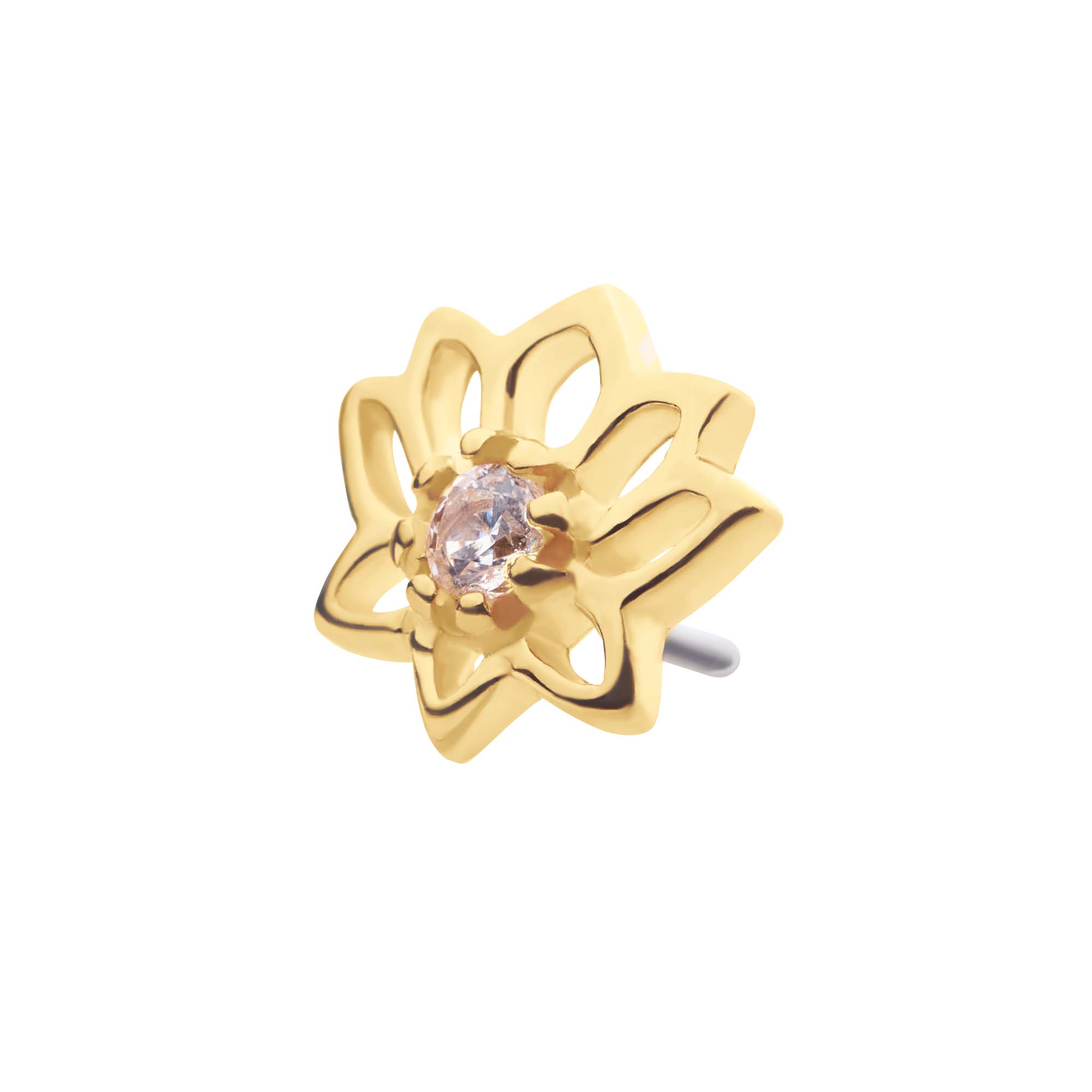 14kt Yellow Gold Threadless CZ Lotus Flower Top