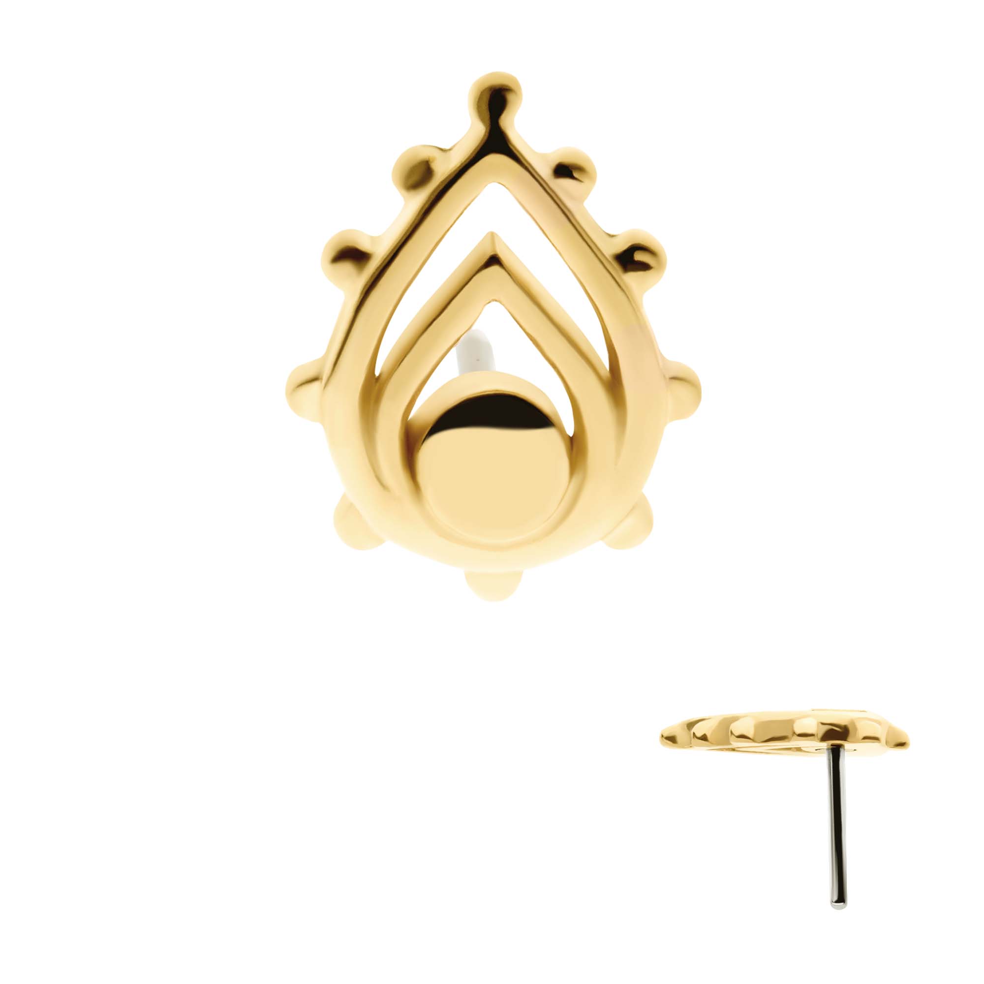 14kt Yellow Gold Threadless Beaded Edge Teardrop Top