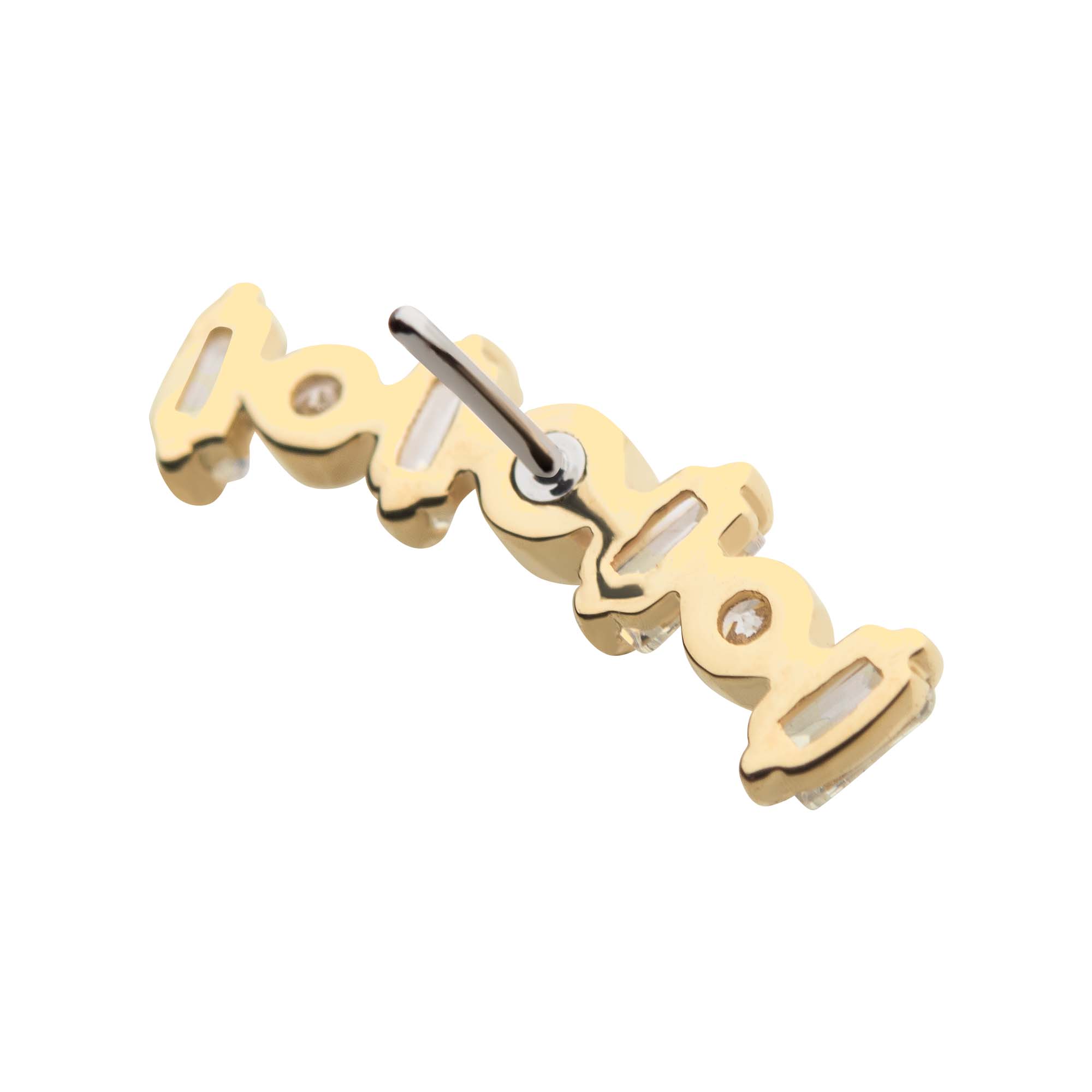 14kt Yellow Gold Threadless Bezel Set Round & Prong Set Baguette Clear CZ Cluster Top