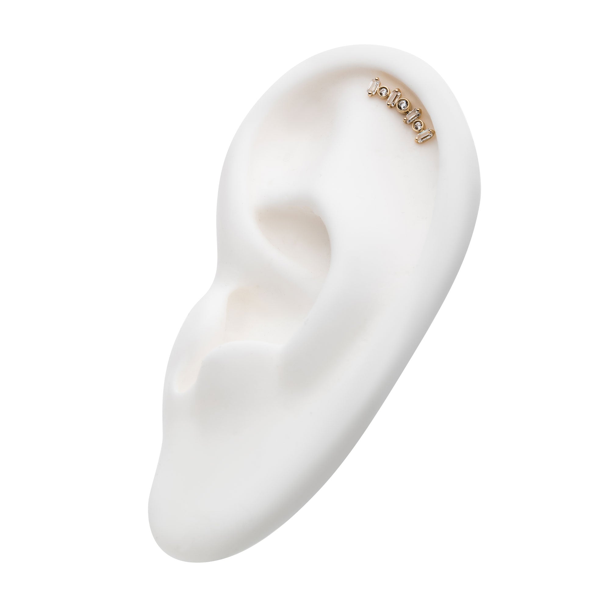 14kt Yellow Gold Threadless Bezel Set Round & Prong Set Baguette Clear CZ Cluster Top