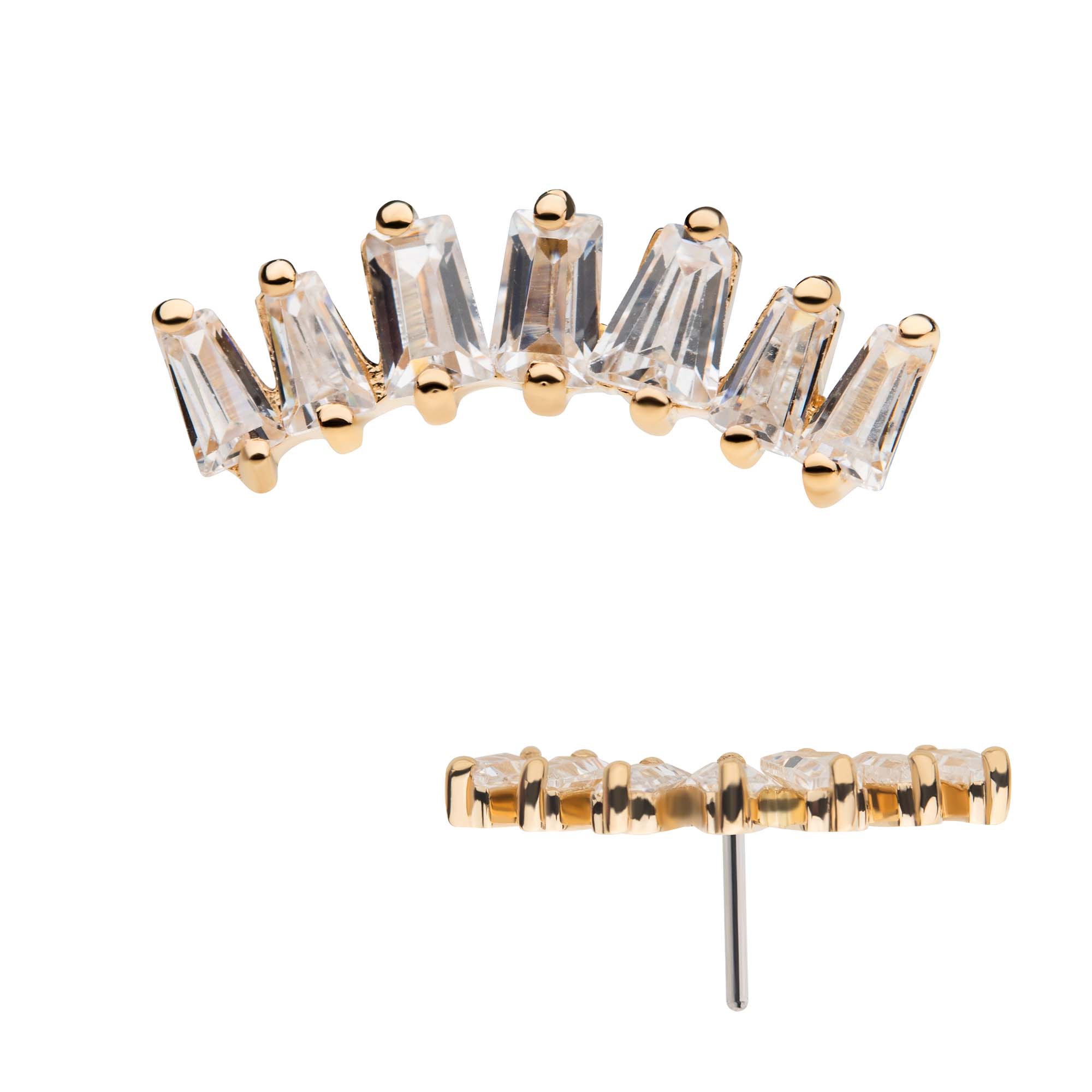 14kt Yellow Gold Threadless Prong Set Tapered Baguette Clear CZ Cluster Top