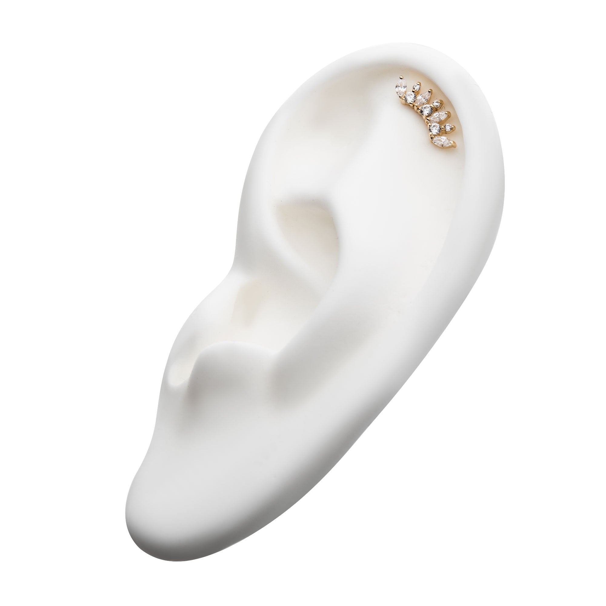 14kt Yellow Gold Threadless Prong Set Round & Marquise Clear CZ Cluster Top