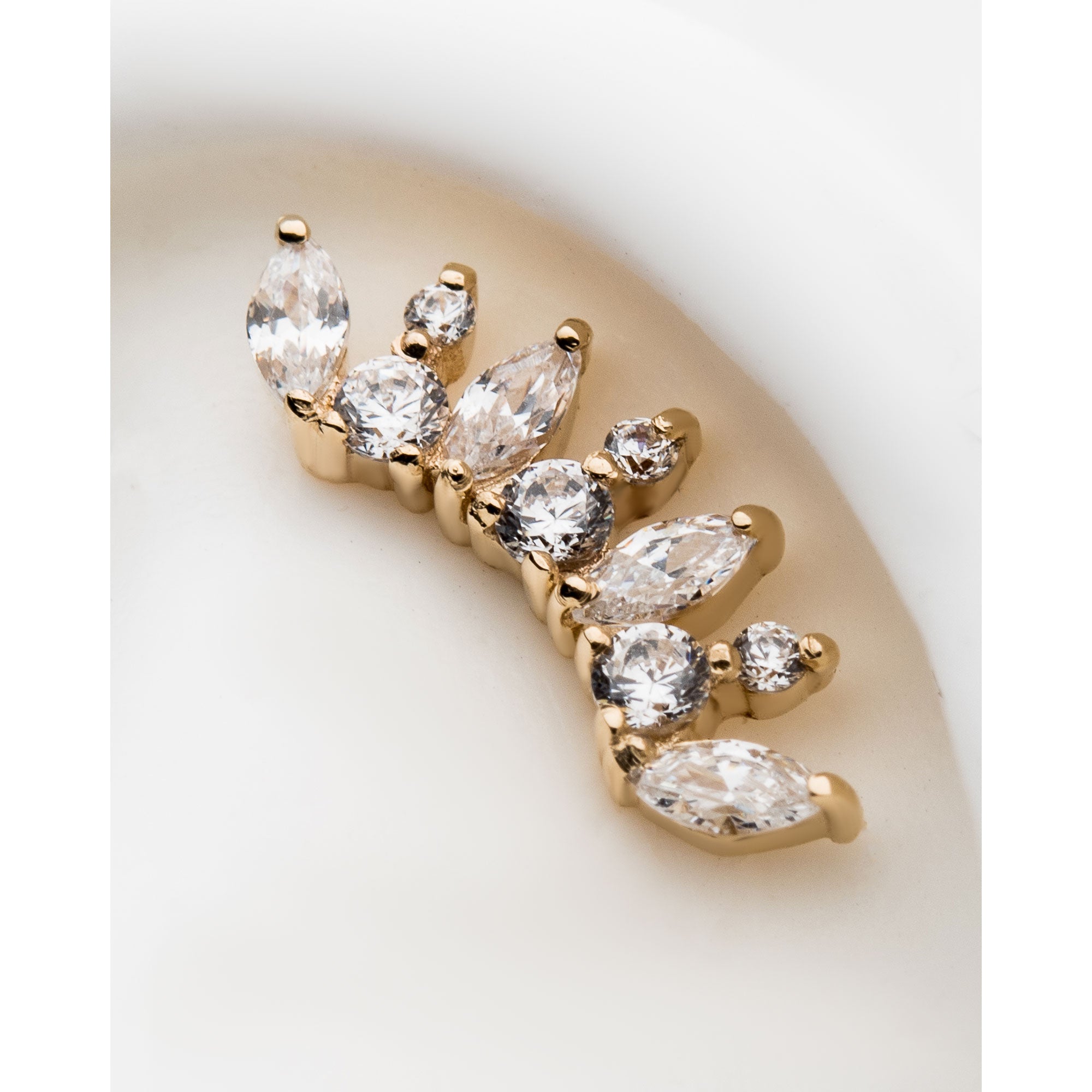 14kt Yellow Gold Threadless Prong Set Round & Marquise Clear CZ Cluster Top