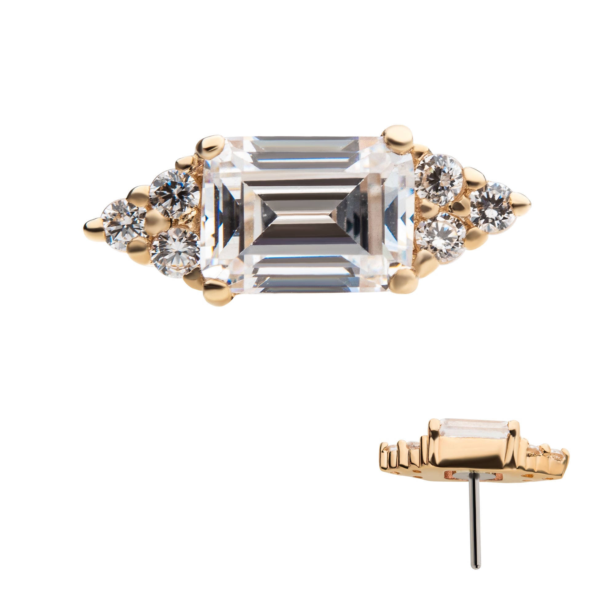 14kt Yellow Gold Threadless Prong Round & Rectangle Clear CZ Hexagon Top