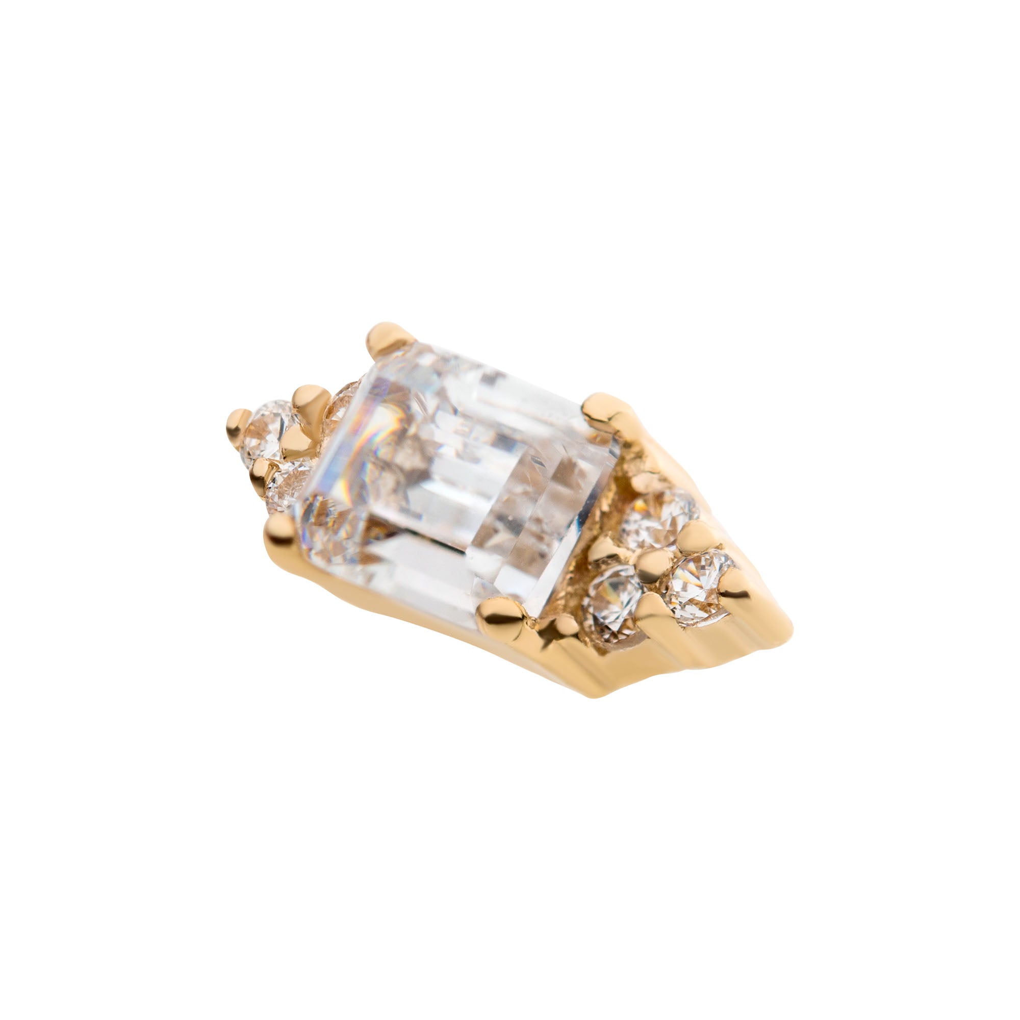 14kt Yellow Gold Threadless Prong Round & Rectangle Clear CZ Hexagon Top