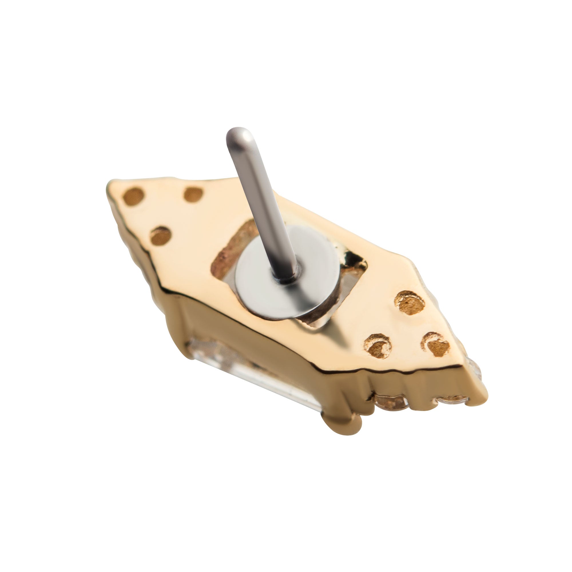 14kt Yellow Gold Threadless Prong Round & Rectangle Clear CZ Hexagon Top